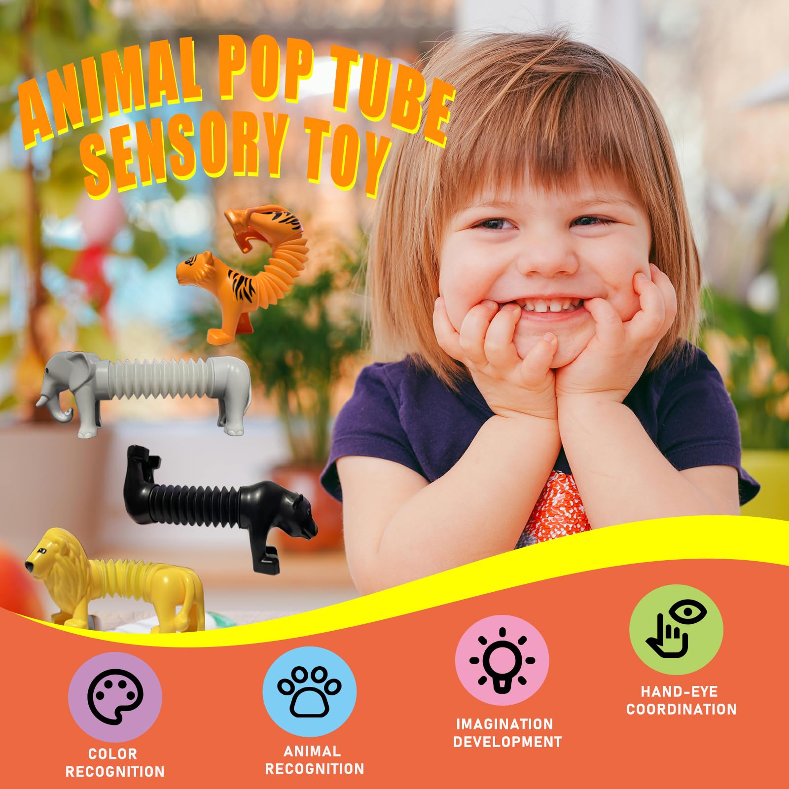 Aniymubao Animal Pop Tubes giraffe: durable, safe design for active toddlers.