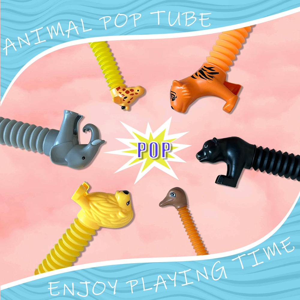 Aniymubao Animal Pop Tubes lion: bright sensory stretch for imagination and quiet fidgeting.