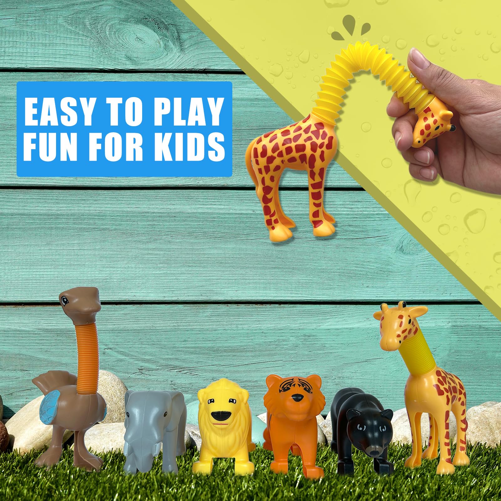 Aniymubao Animal Pop Tubes ostrich: crisp pop sound supports attention during travel.