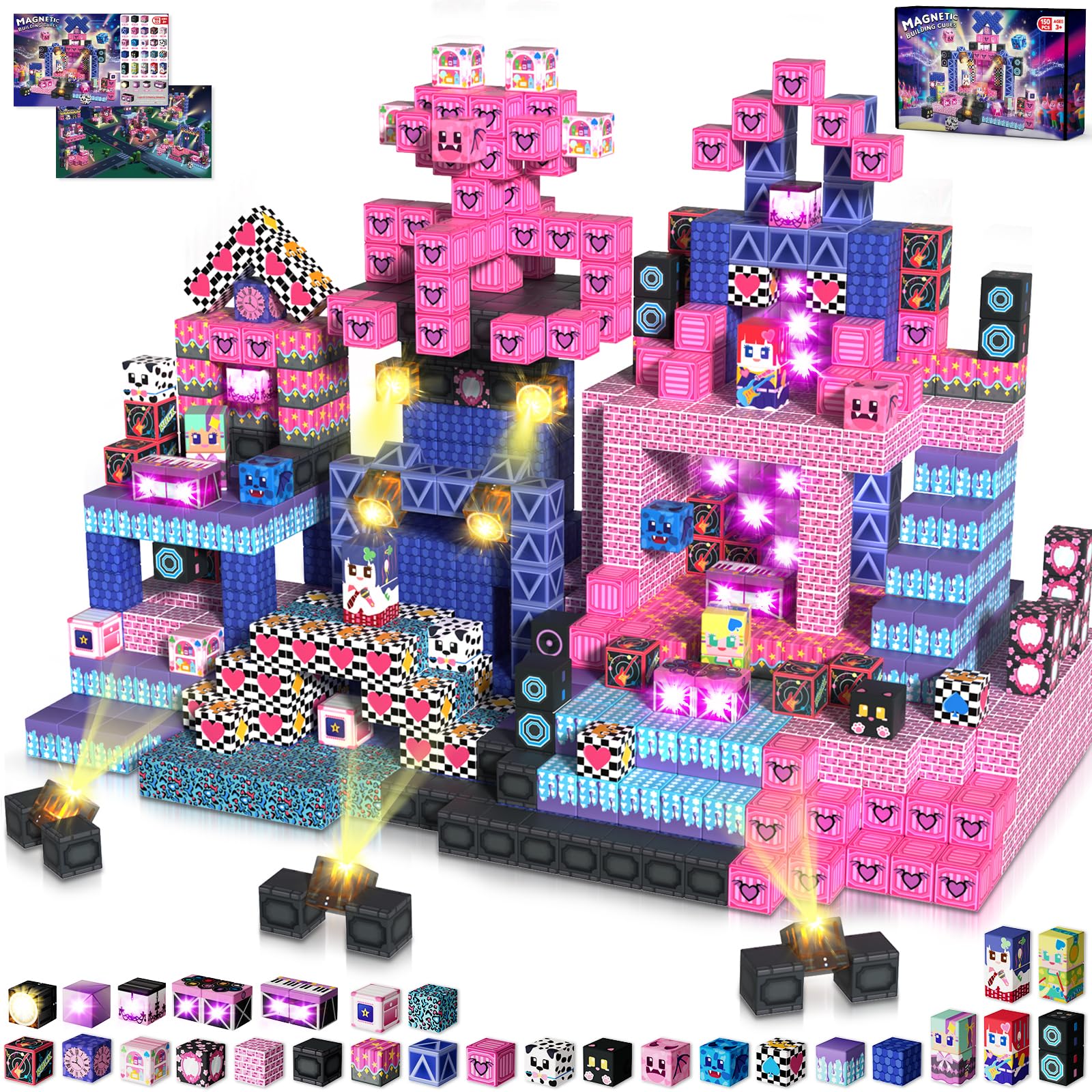 Annexfun 150pcs magnetic blocks with light up features for creative play