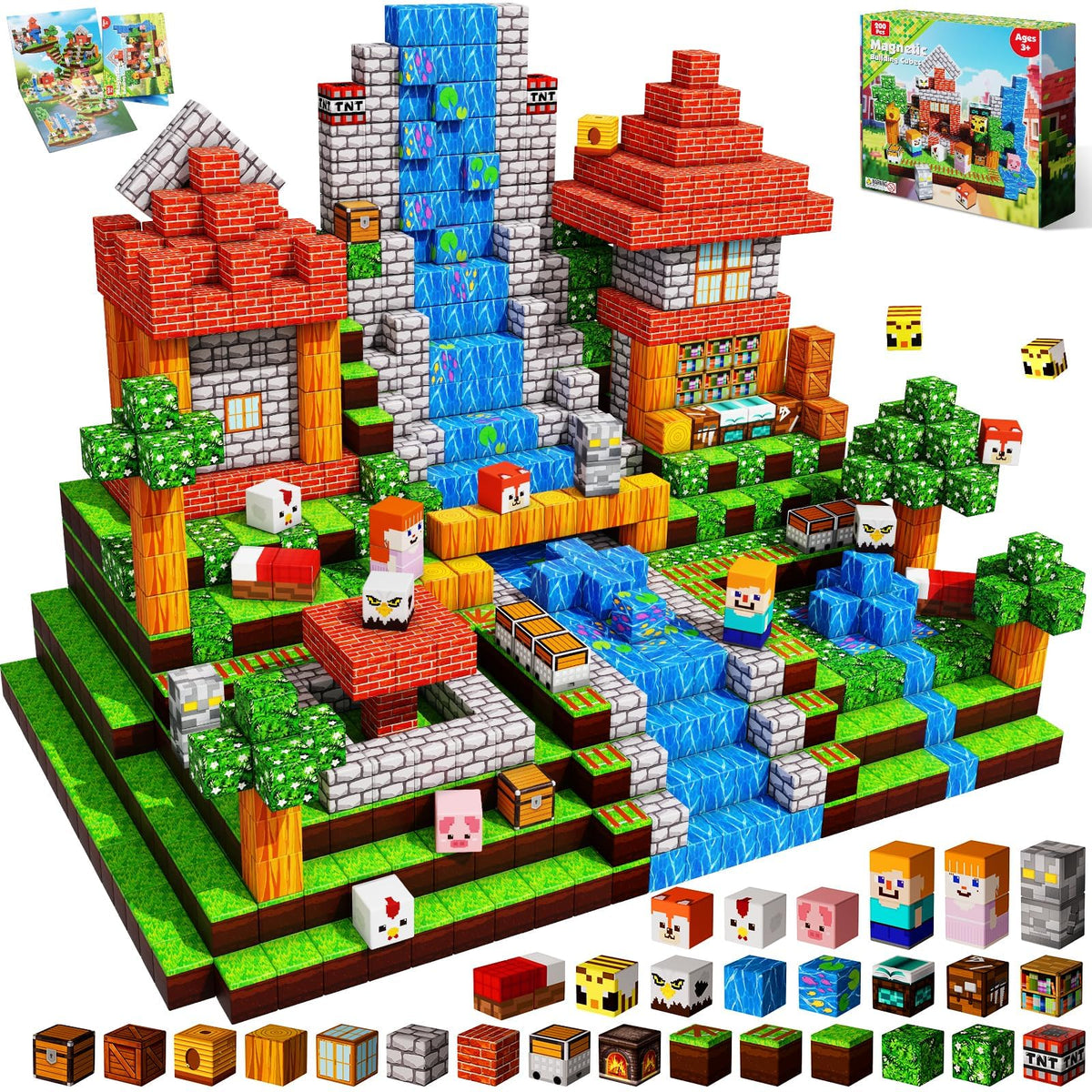 Annexfun 200pcs magnetic blocks spread for creative building and STEM play.