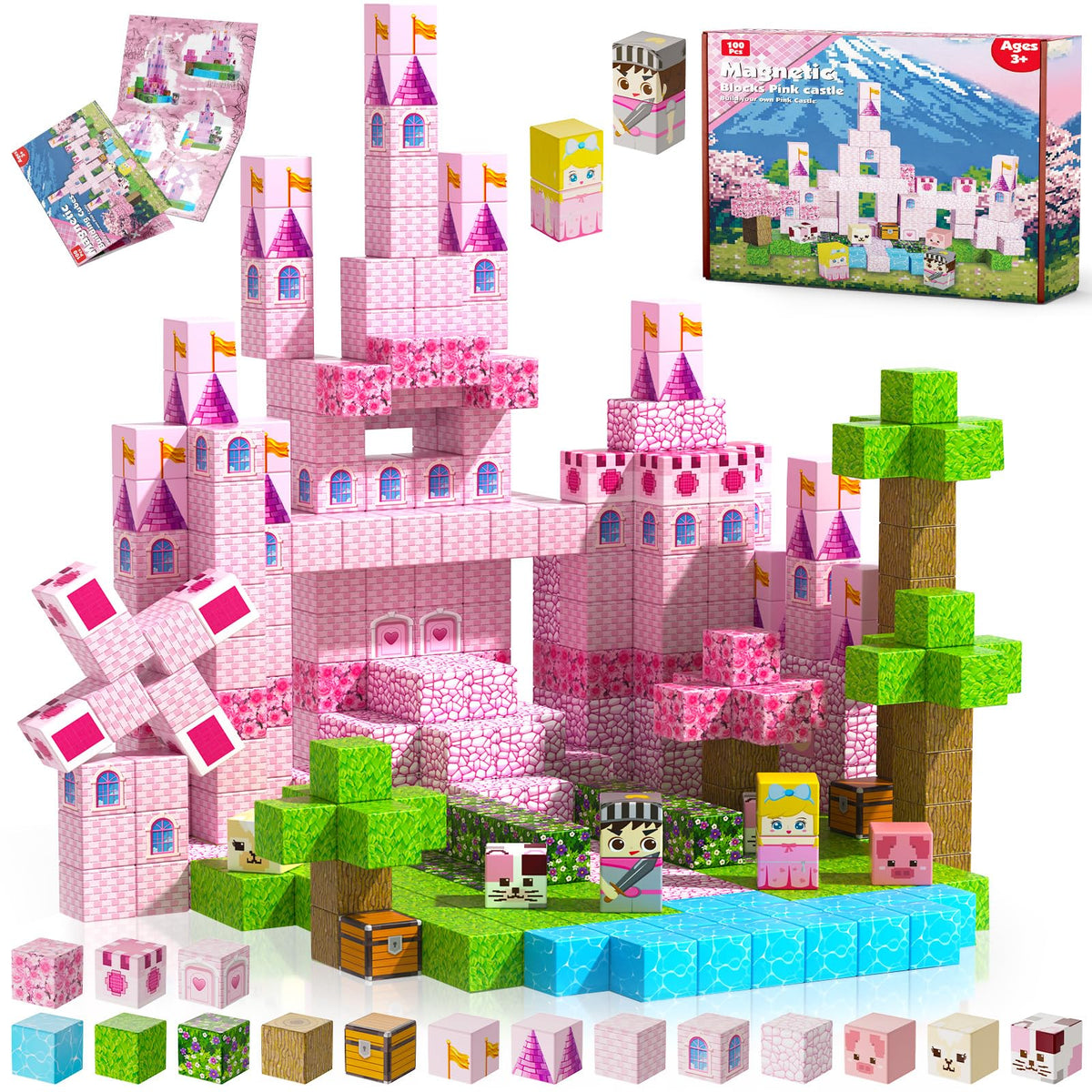 Annexfun magnetic blocks form a princess castle with sturdy towers for imaginative play.