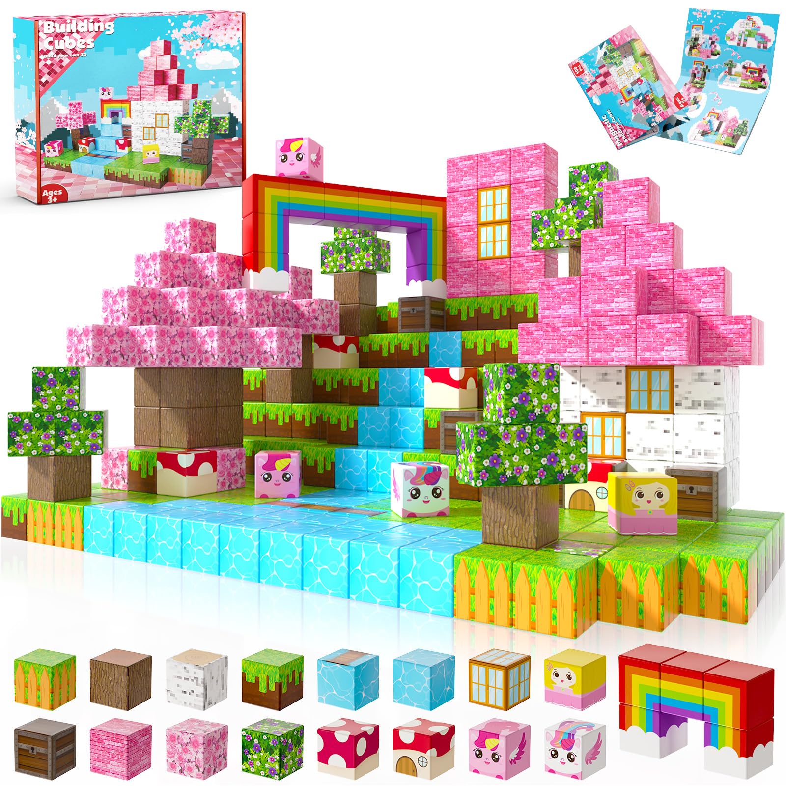 Annexfun magnetic blocks unicorn cubes 100-piece set for creative play and STEM exploration.