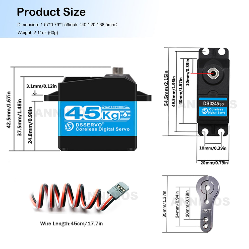 ANNIMOS ds3245sg-25t adjustable-servo-arm enables versatile mounting