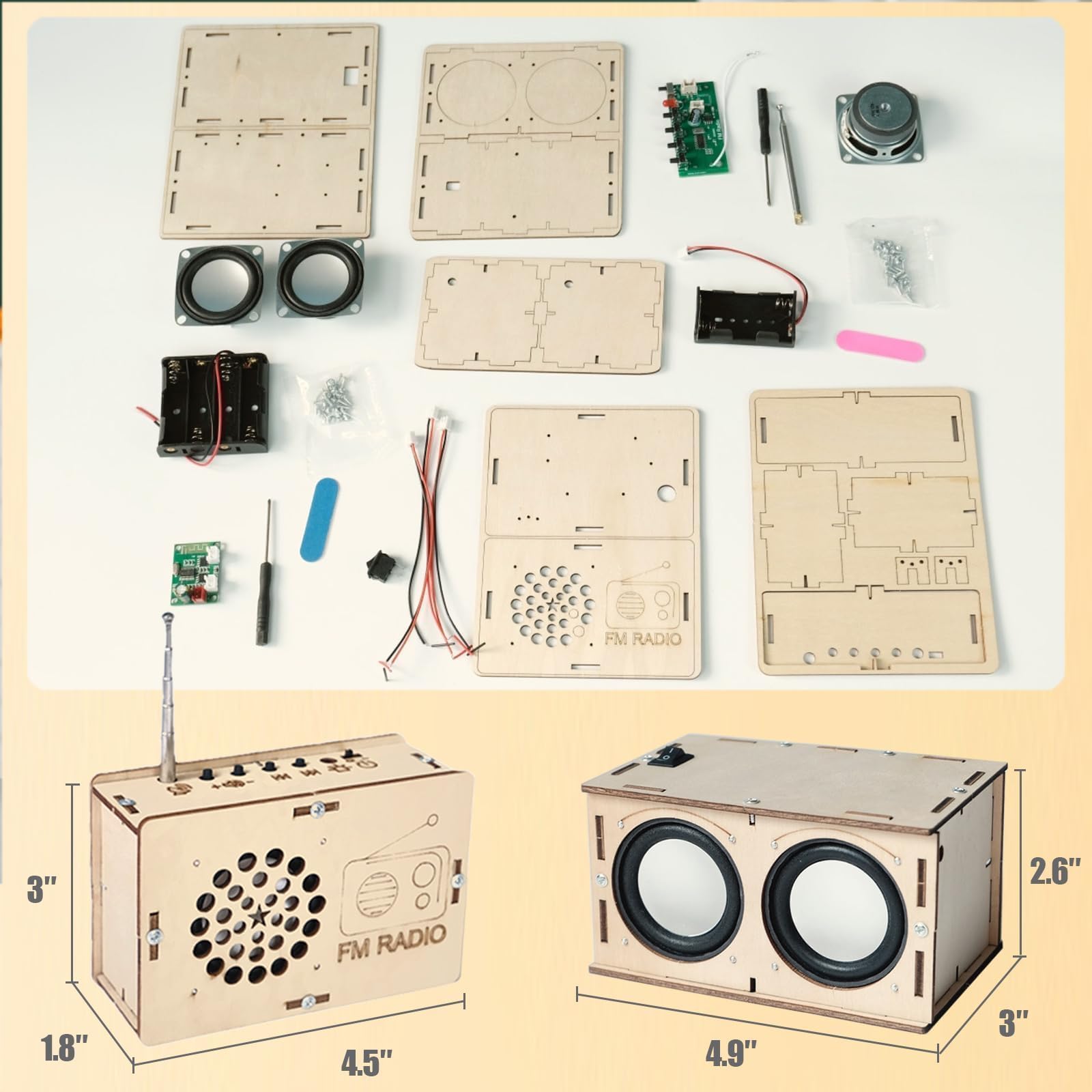 ANNISOKA wooden radio kit close-up showing components for hands-on learning.