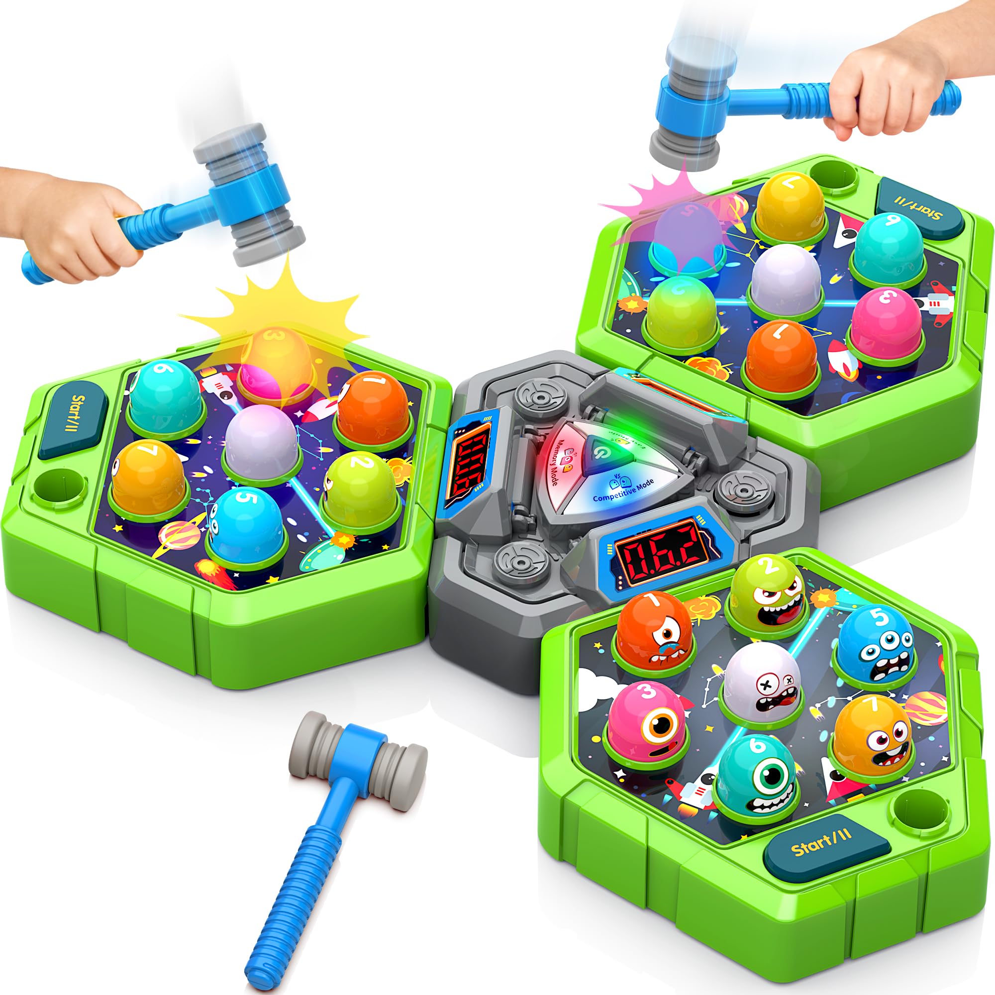 ANNKIE Whack Game mode switch showing Easy, Competitive, and Memory options for kids