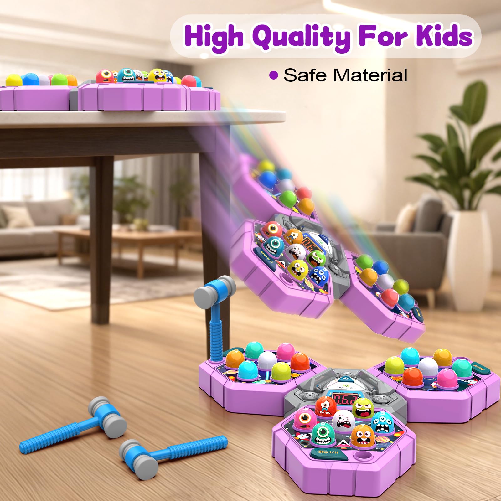 ANNKIE Whack Game Mole requires 3 AA batteries for lights and sounds