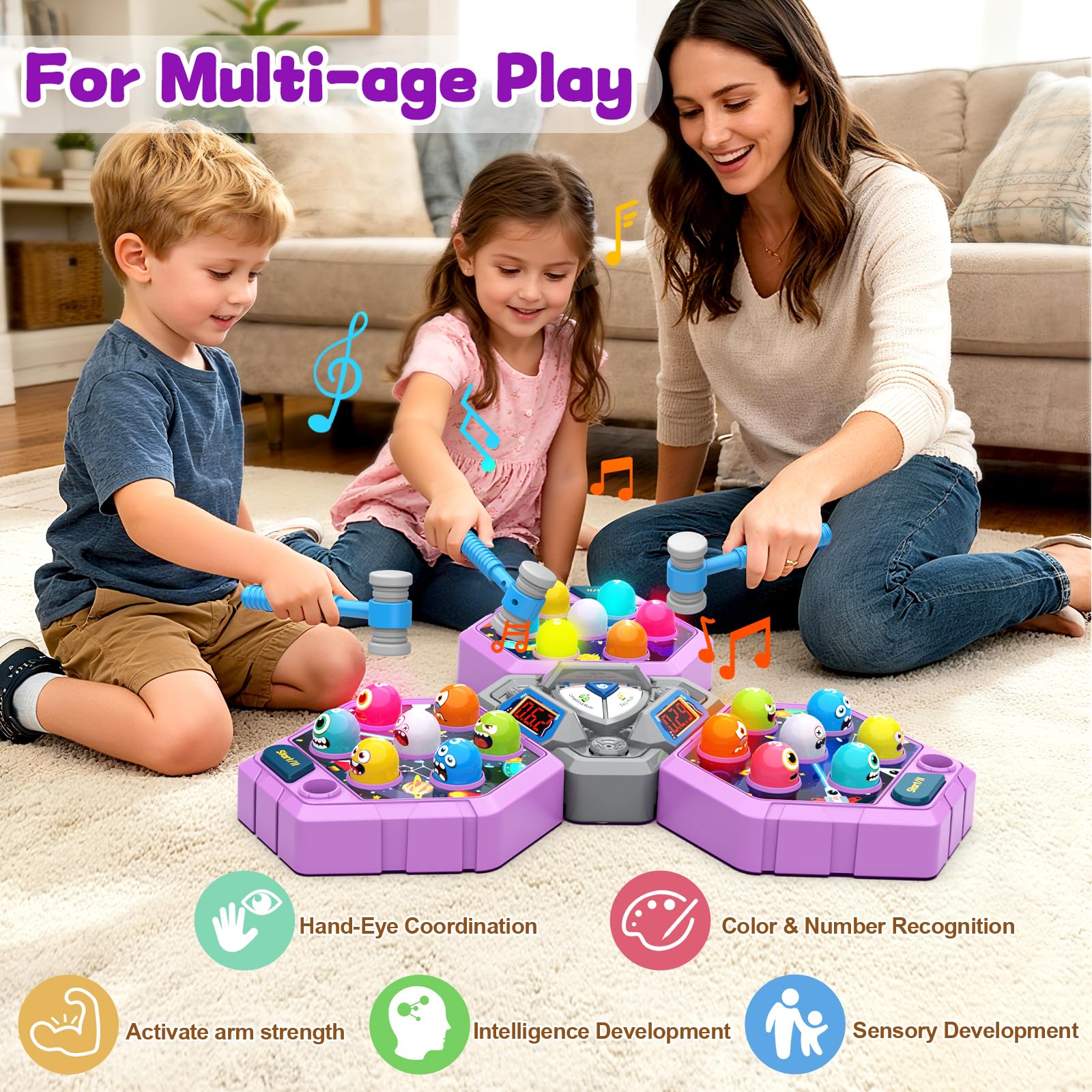 ANNKIE Whack Game Mole vibrant moles pop up to encourage quick reactions