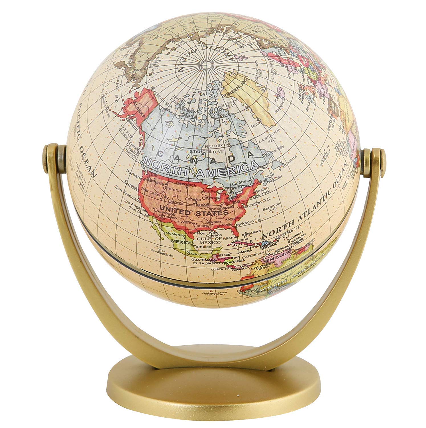 Annova Mini Antique Globe shows capitals and major cities for quick reference