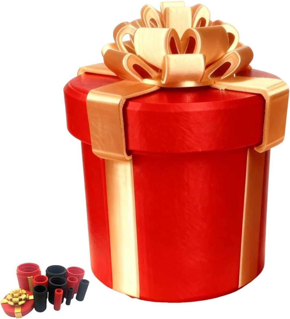 Annoying Nested Screw Gift Box with a gold bow, perfect for surprising cash gifts.