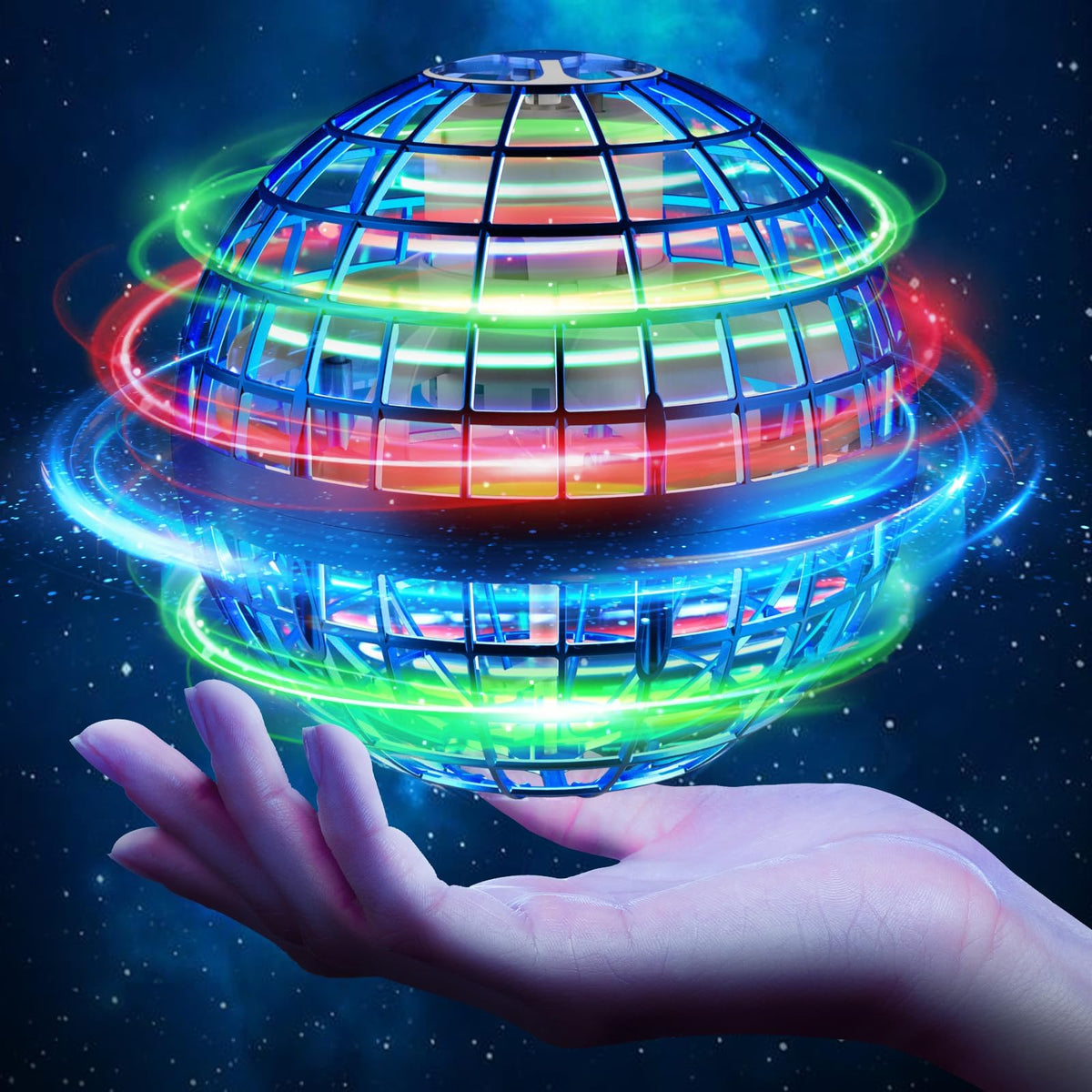 ANOEPUY Flying Orb Ball with neon-light glow for dramatic night launches