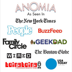 Anomia card game decks spread with 92 category cards inviting endless word associations.