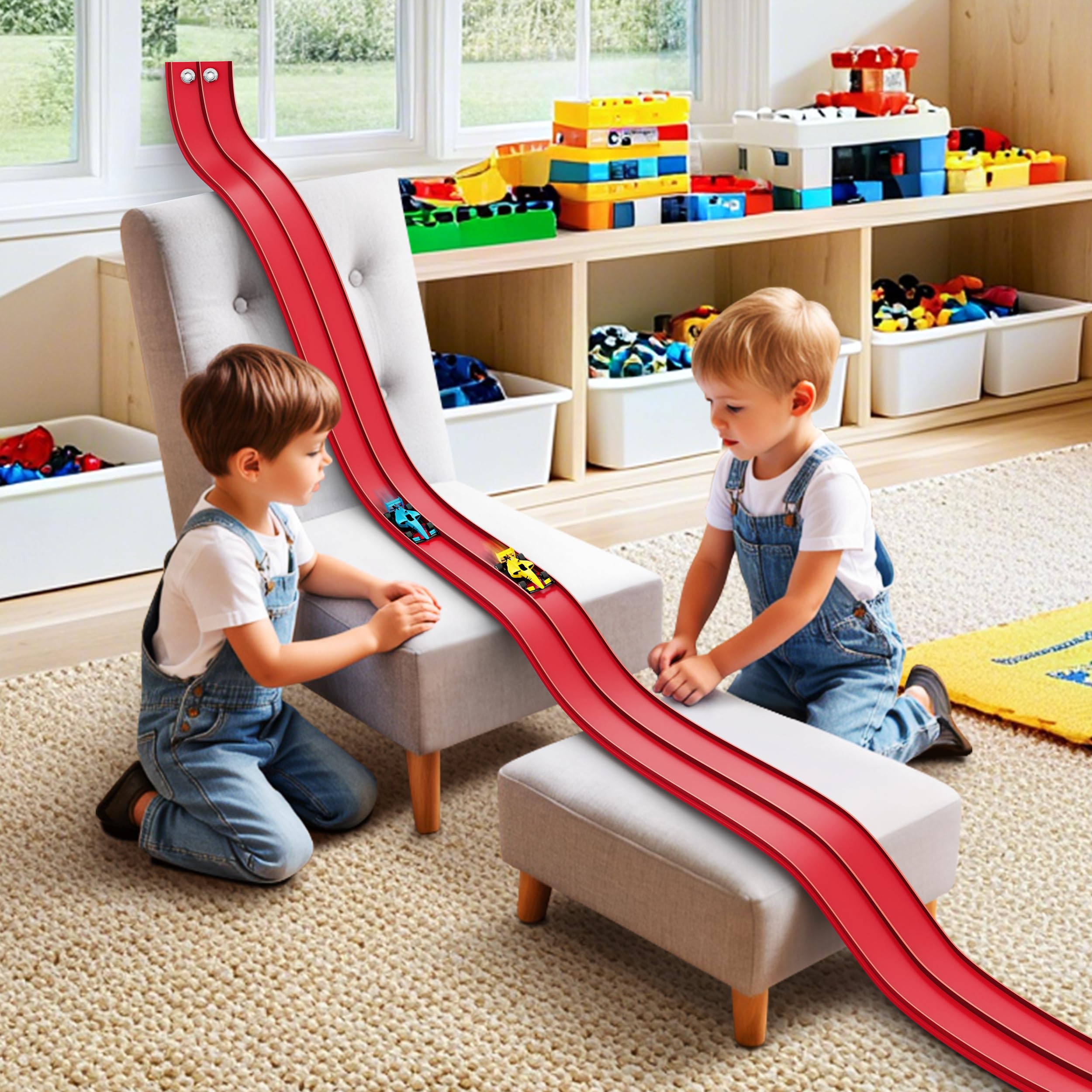 Anoozo 16ft race track with suction cups securing tabletop for stable play