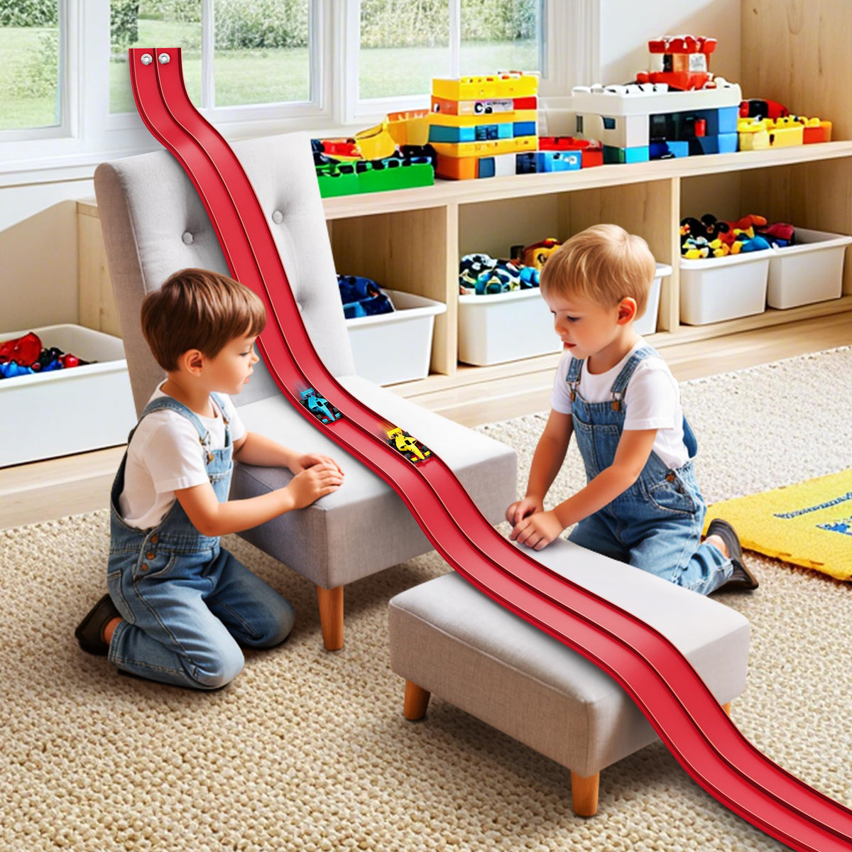 Anoozo 16ft race track with suction cups securing tabletop for stable play