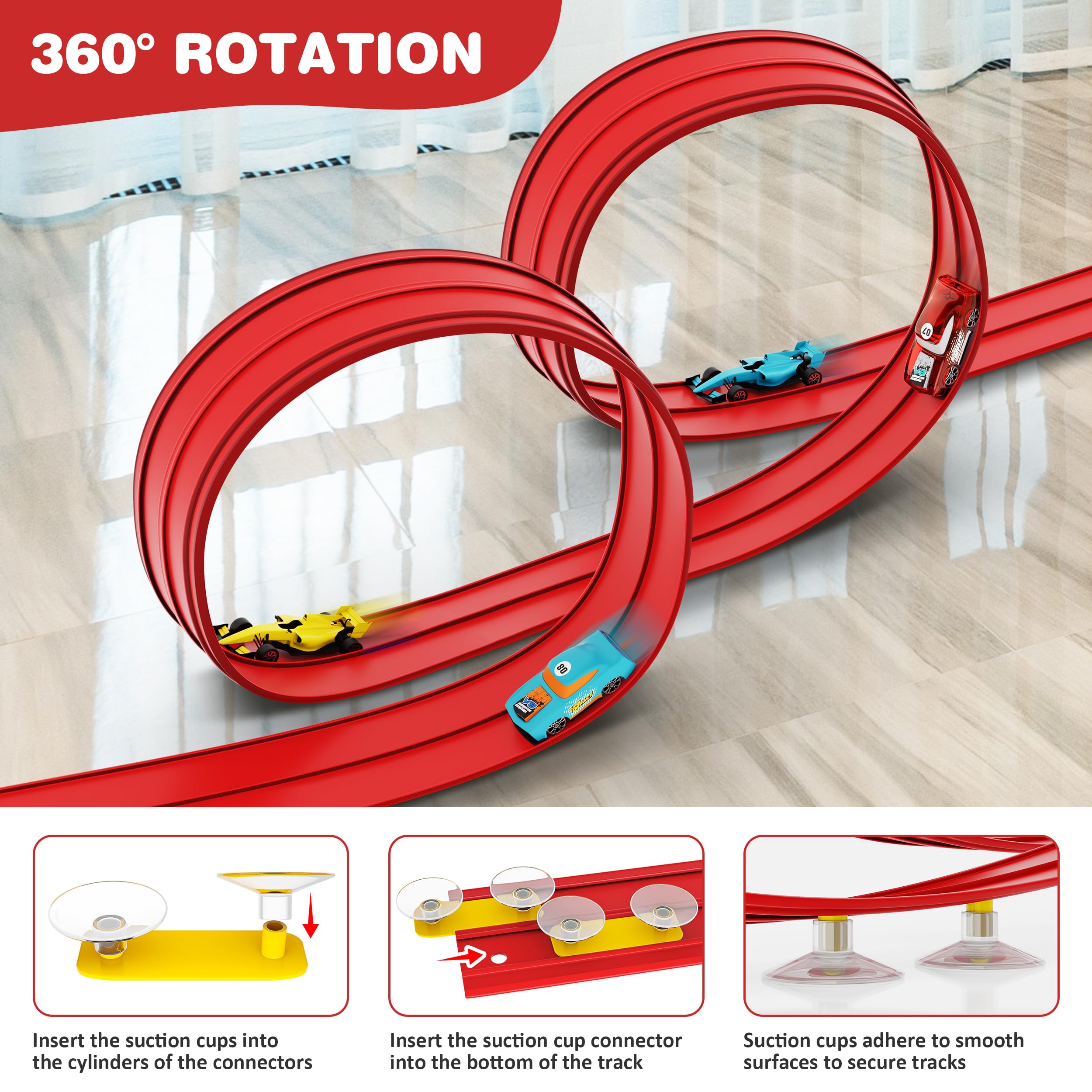Anoozo two-lane ramp track showing flexible curves for creative routes