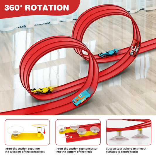 Anoozo two-lane ramp track showing flexible curves for creative routes