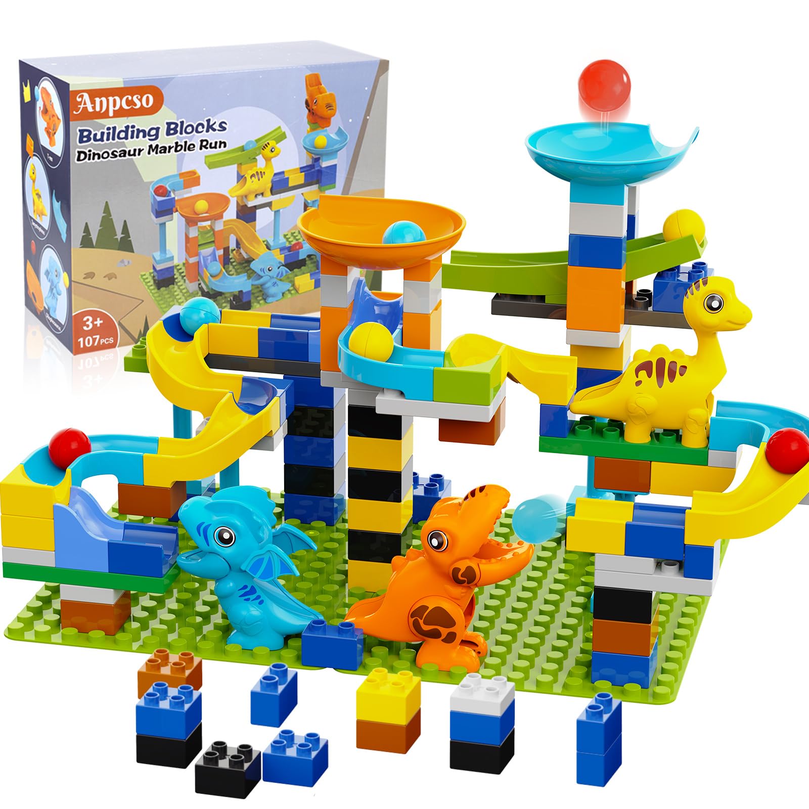 Anpcso marble run with dinosaurs track promotes creative play and fine motor skills.