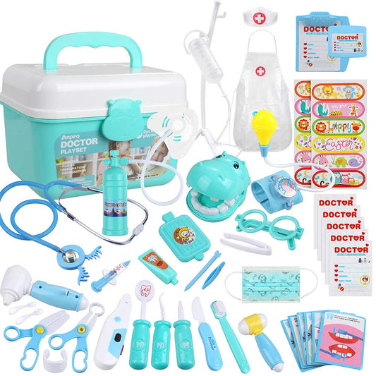 Anpro 46Pcs doctor pretend play kit stethoscope helps kids role-play medical scenarios.