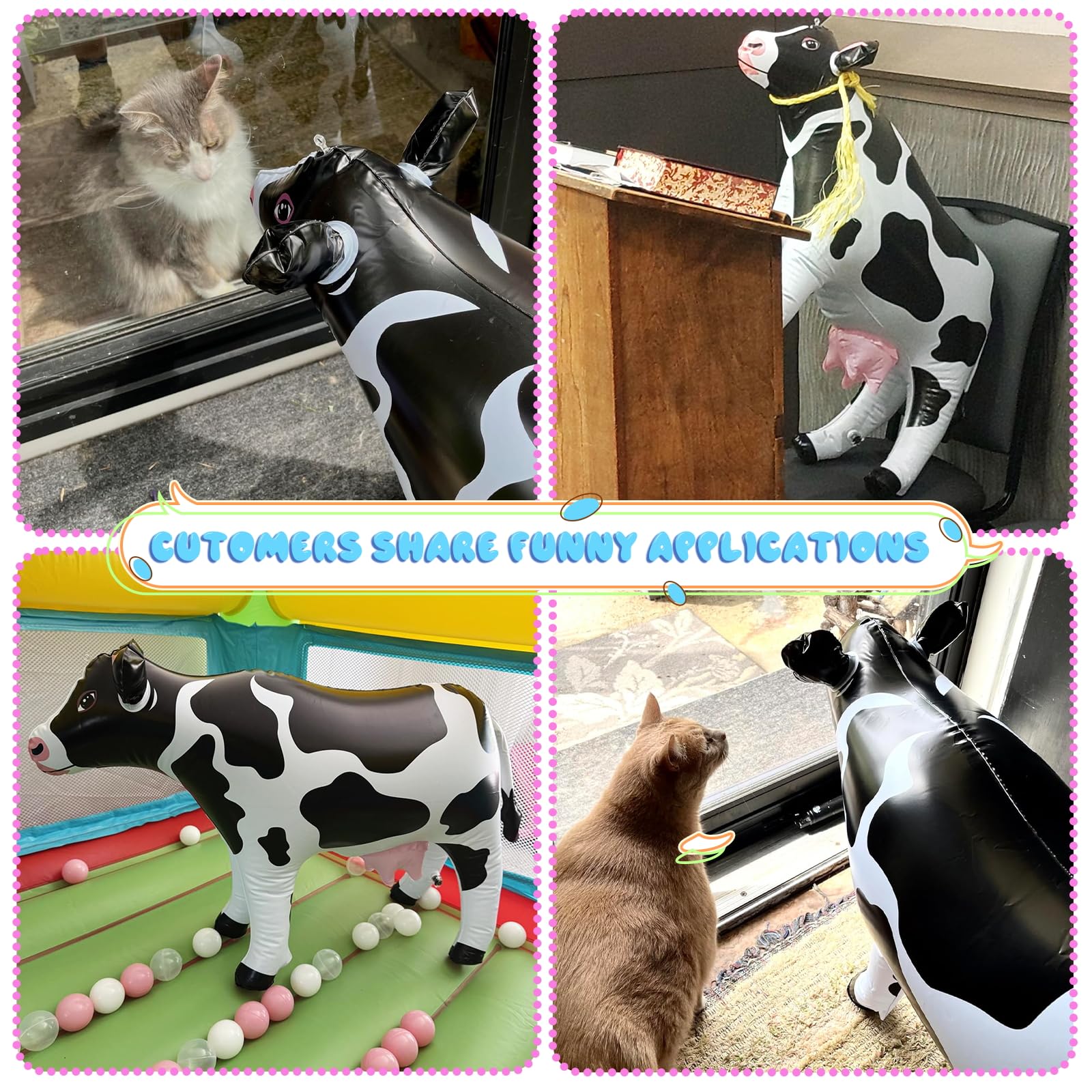 Anroog inflatable cow with pump included for quick setup.