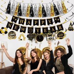 Ansoufien black gold silver paper fans create layered backdrops.
