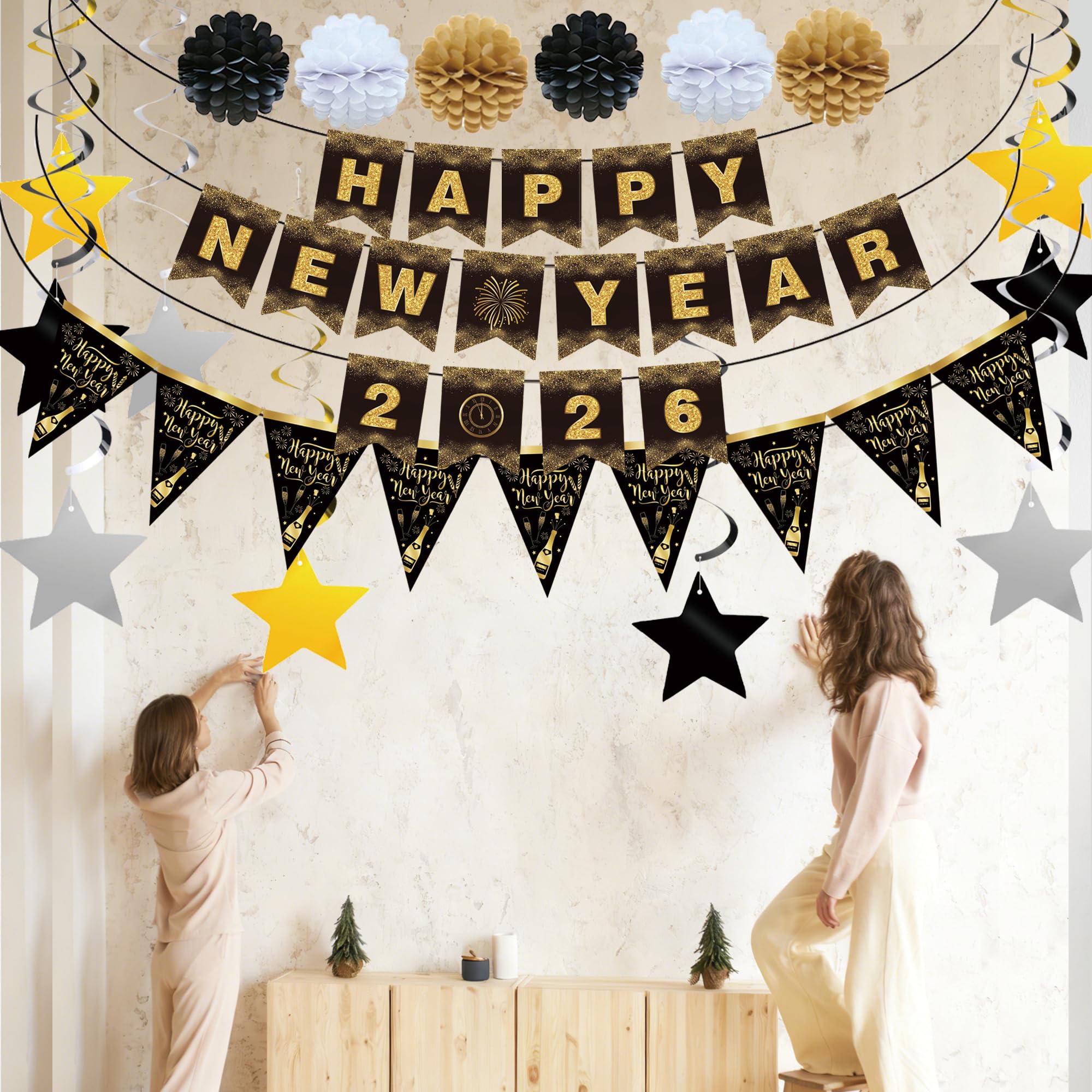 Ansoufien star hanging swirls with metallic foil for dynamic ceiling decoration.
