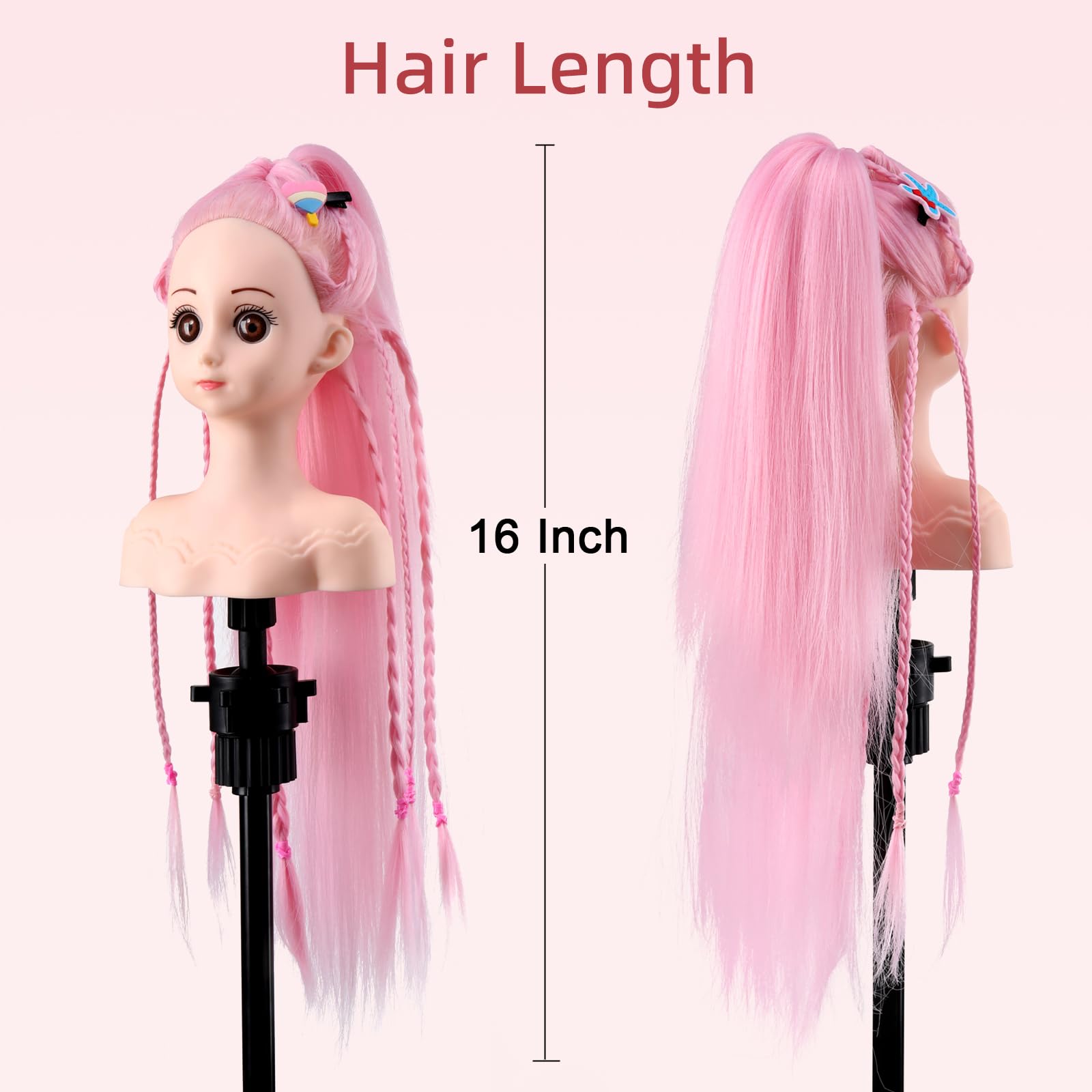 Anstar doll head with hair accessories for kids' styling kits