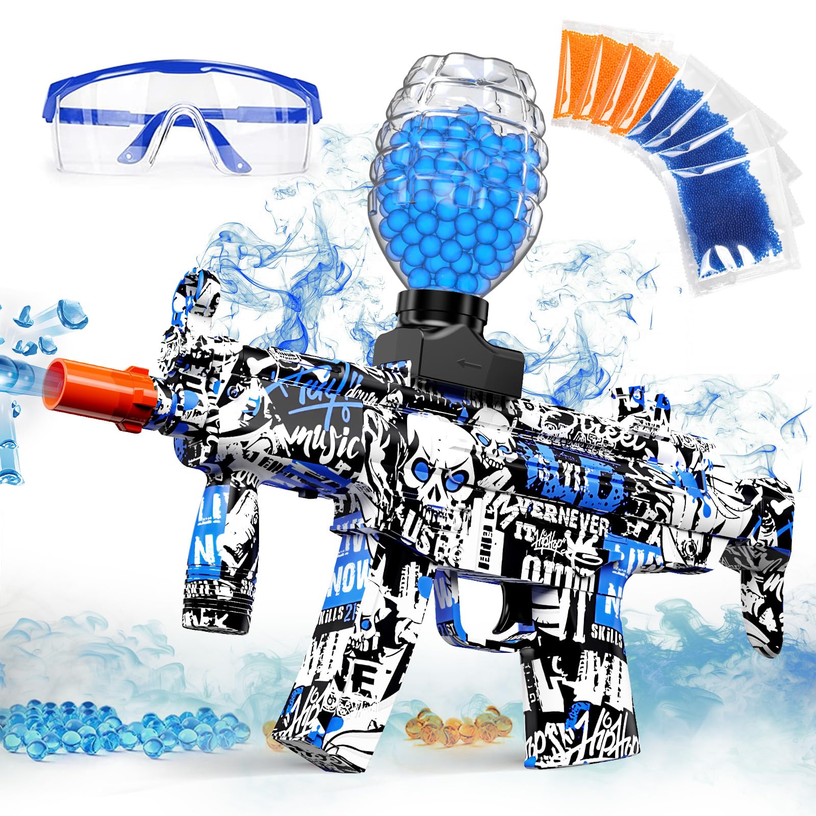 Anstoy gel ball blaster blue front view for action packed outdoor battles