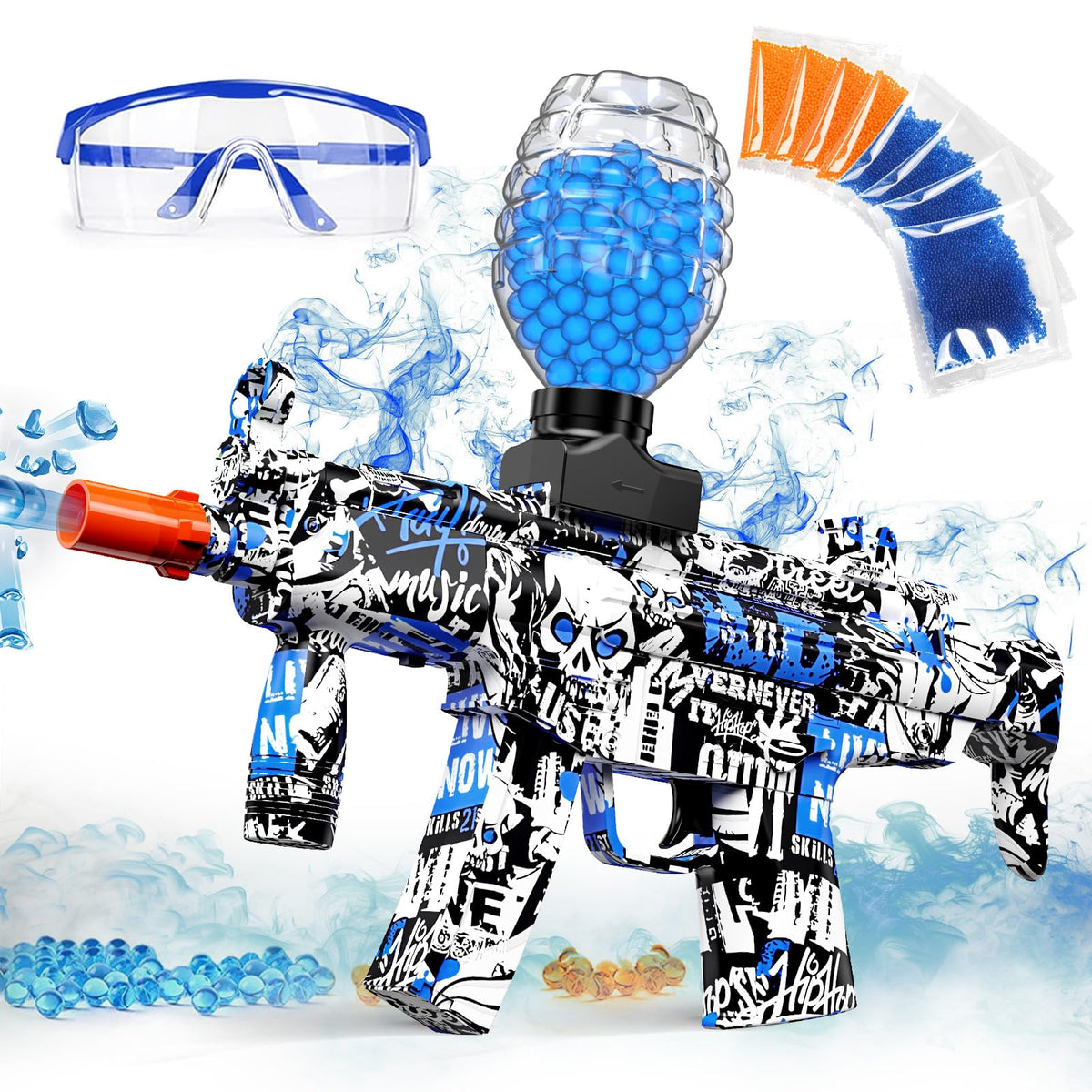 Anstoy gel ball blaster blue front view for action packed outdoor battles