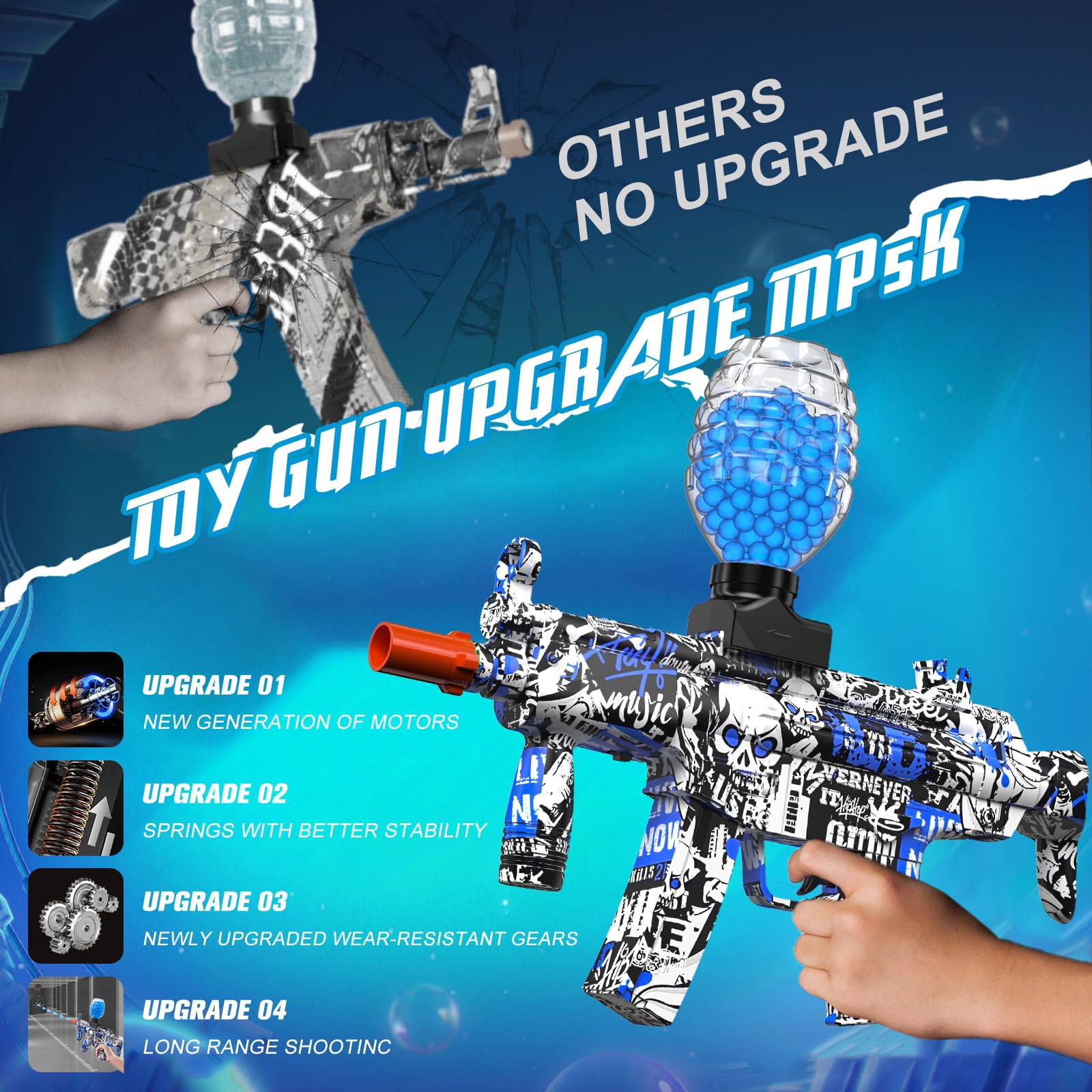 Anstoy gel ball blaster blue fully auto mode enables continuous fire
