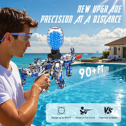 Anstoy gel ball blaster blue side view showing compact auto fire design