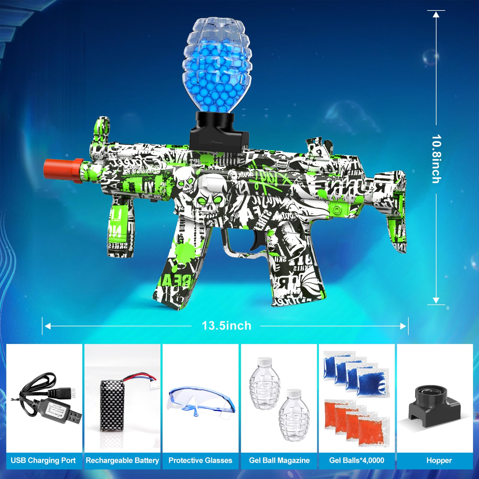 Anstoy Gel Ball Blaster green-color close-up reveals compact motor housing.