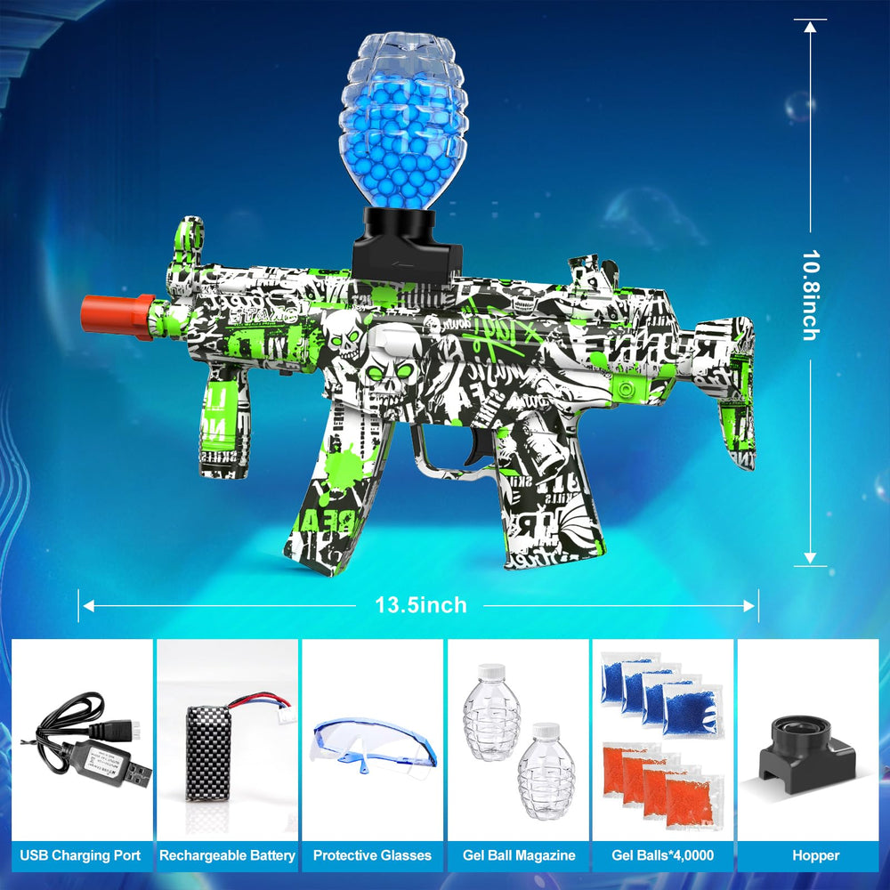 Anstoy Gel Ball Blaster green-color close-up reveals compact motor housing.