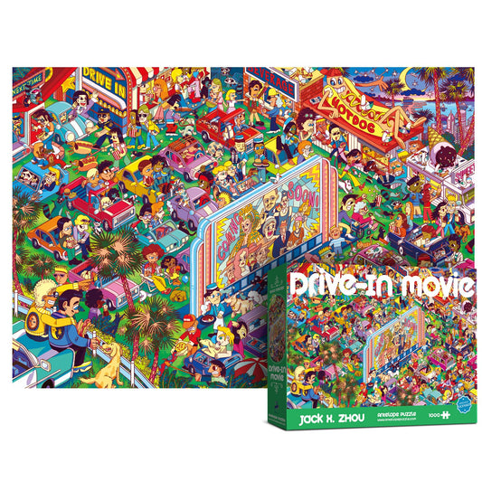 Antelope drive-in movie puzzle image showing 1000 pieces for solo or family use