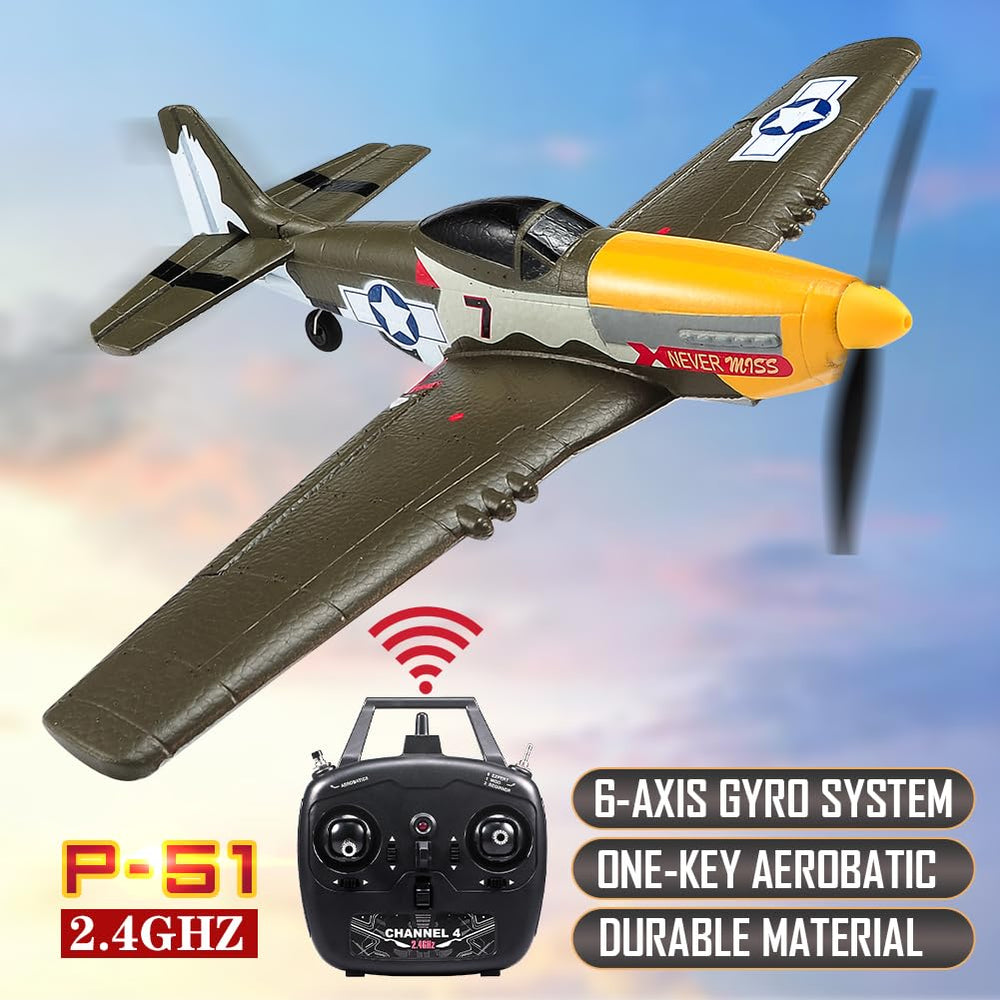 ANTSIR P51 plane performing aerobatic moves with gyro stability.