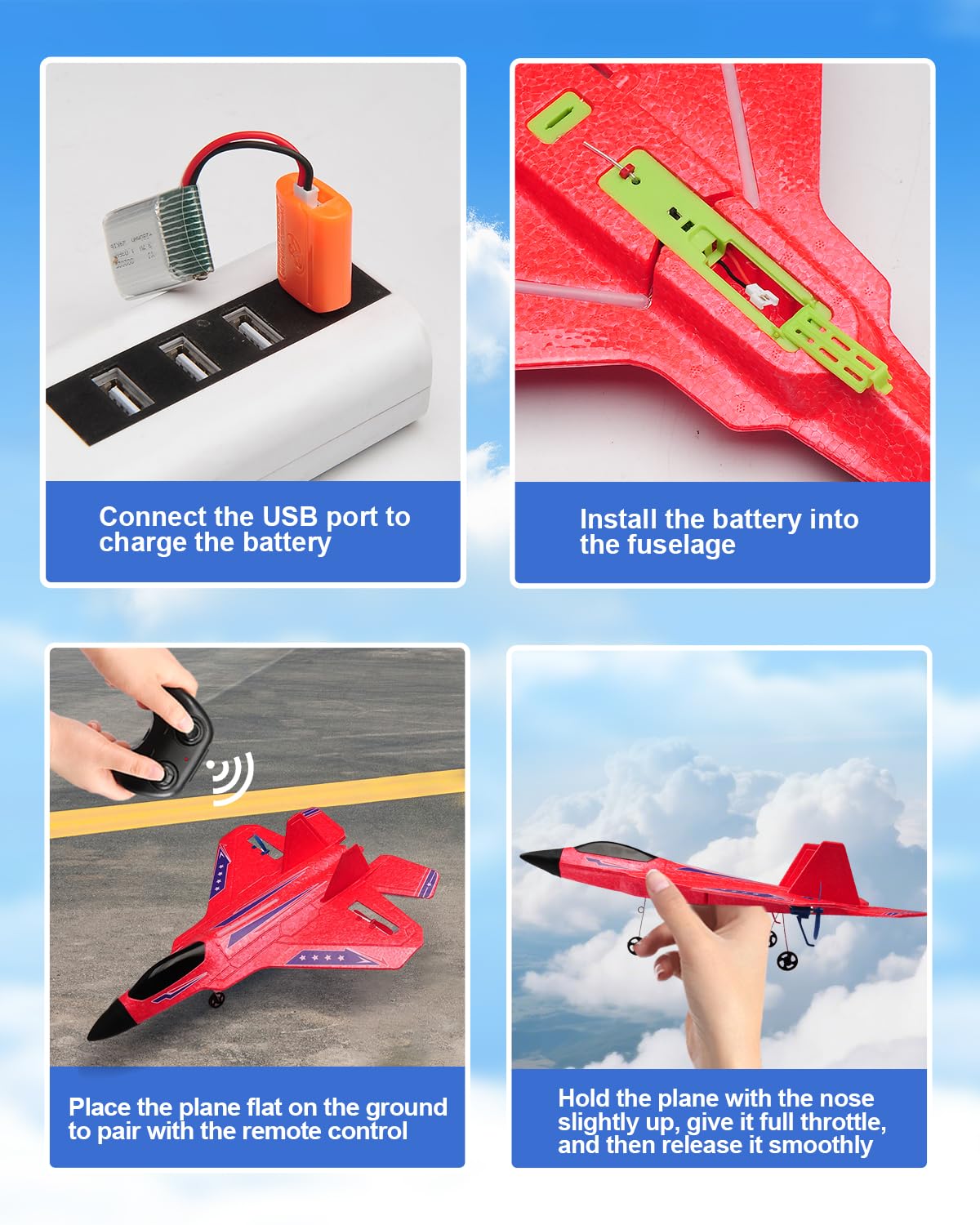 ANTSIR RC Plane F22 gift box includes two rechargeable batteries and portable controller.