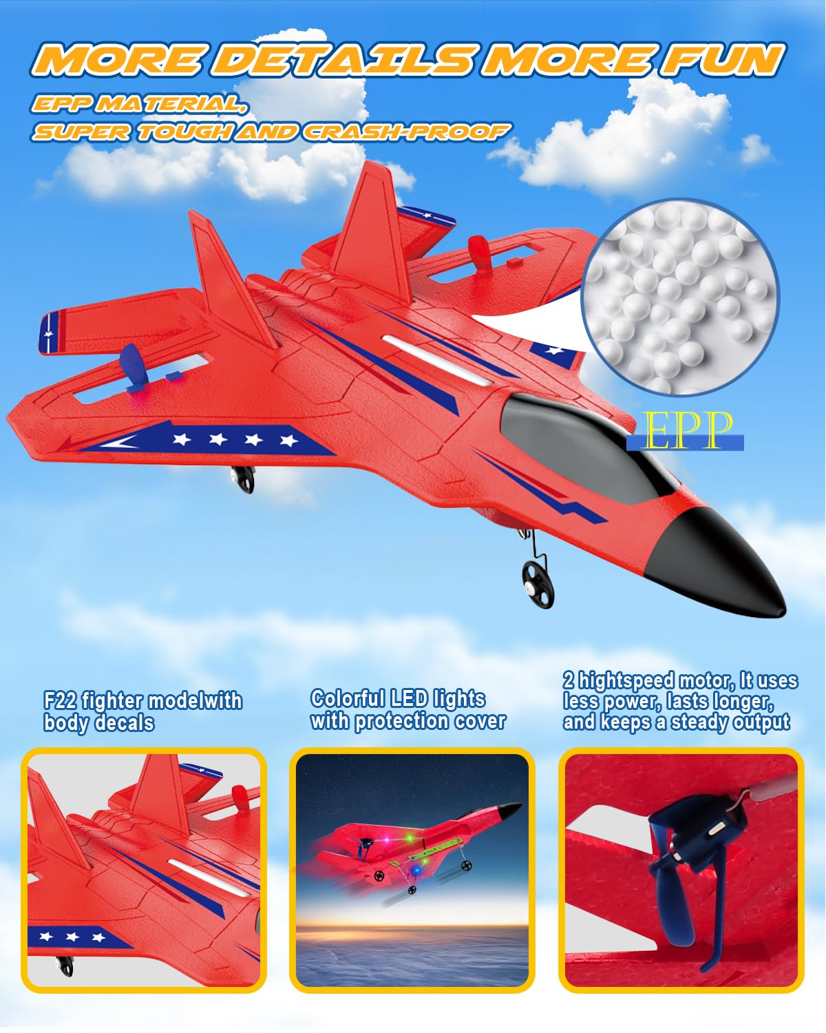 ANTSIR RC Plane F22 LED light aids tracking during dusk backyard flights.