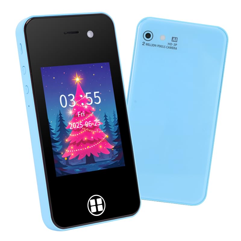 ANTUMKDS Kids Smart Phone blue front view with dual camera for creative photos.