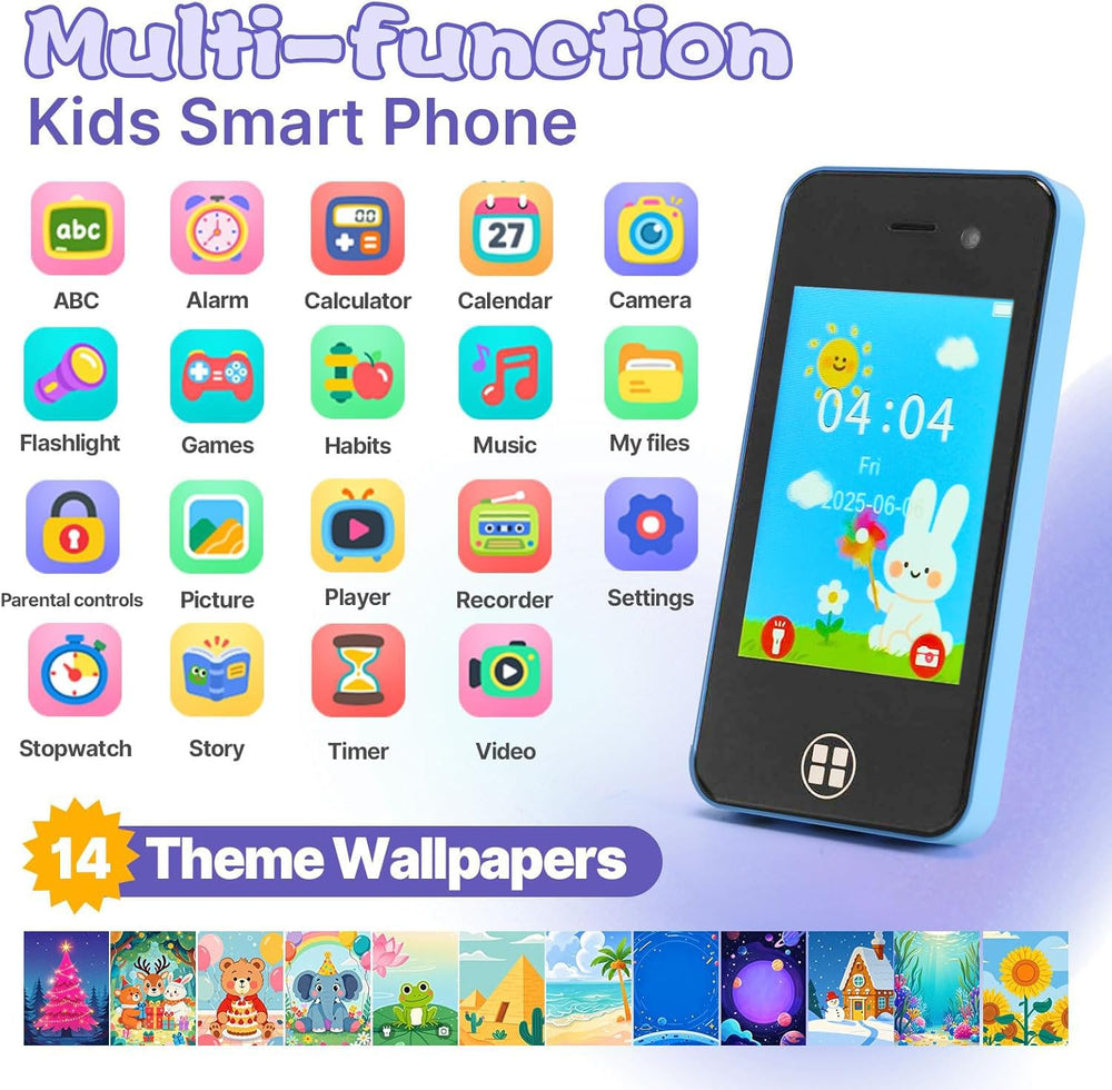ANTUMKDS Kids Smart Phone blue side view highlighting durable silicone shell.