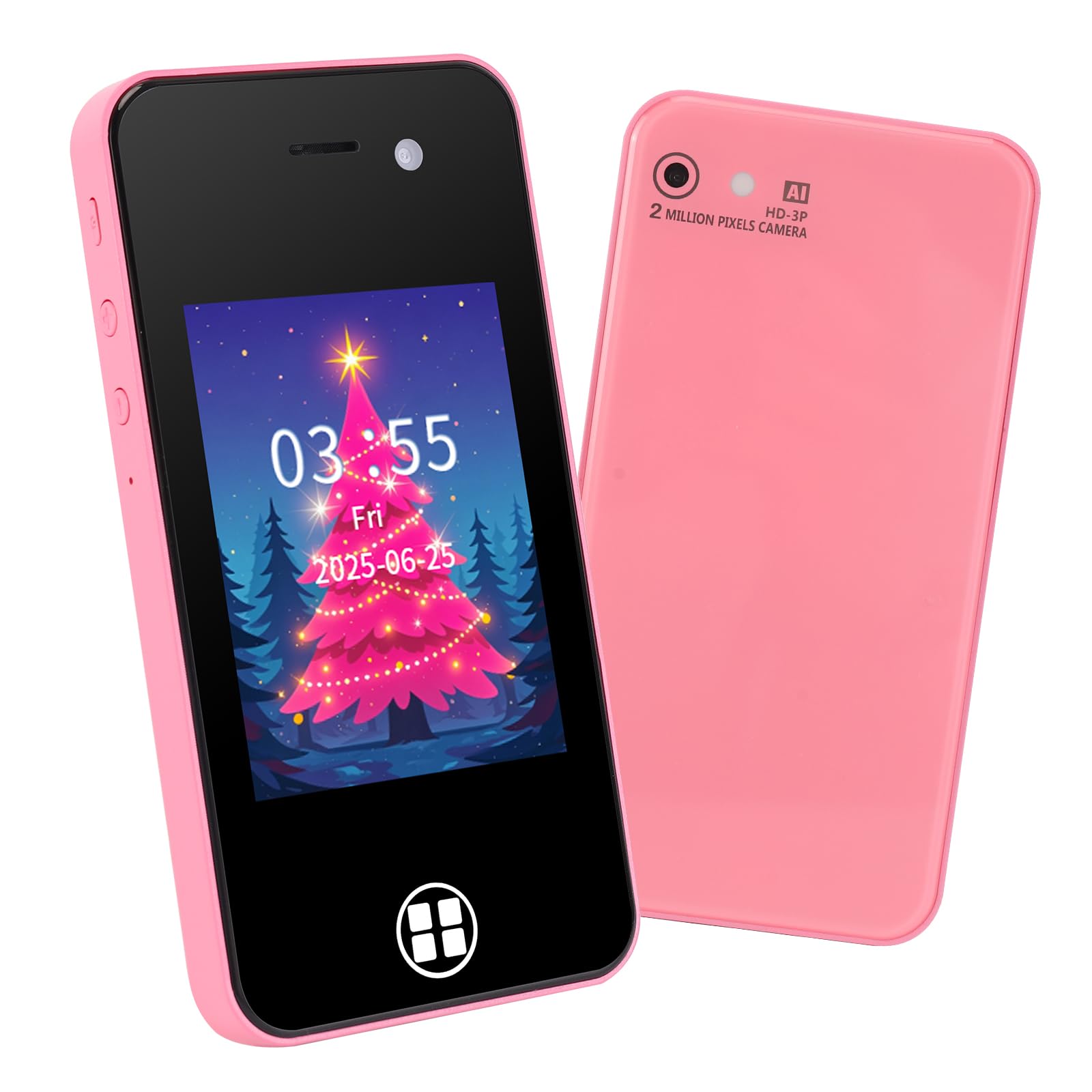 ANTUMKDS Kids Smart Phone pink front view showing kid-friendly compact design and safety features.
