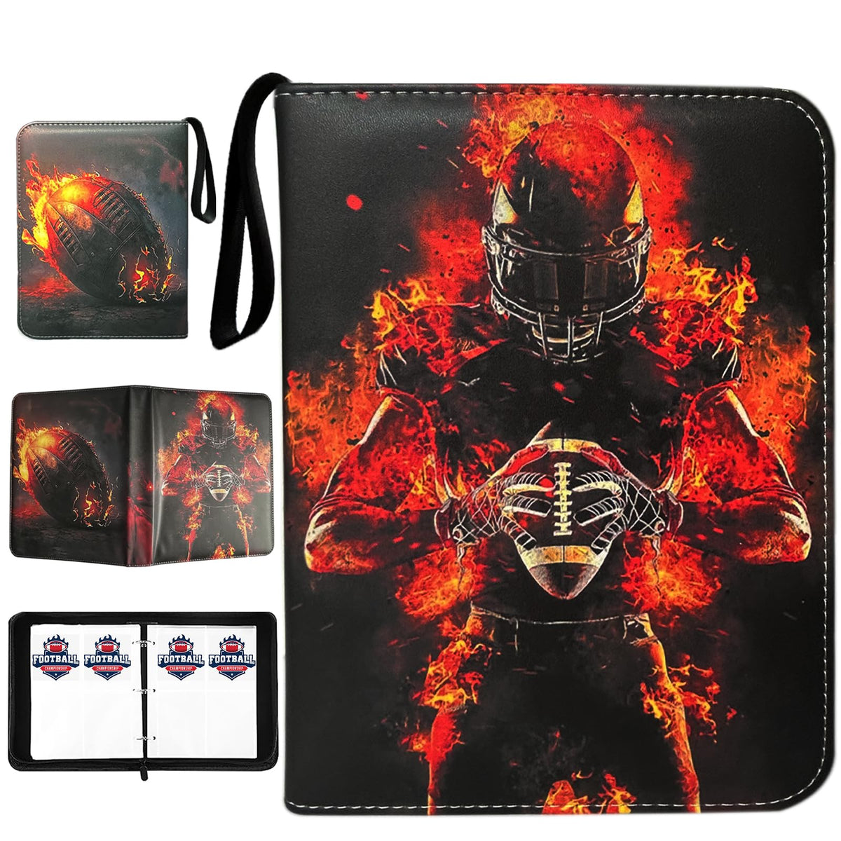 Anvoago football card binder front view showing organized display