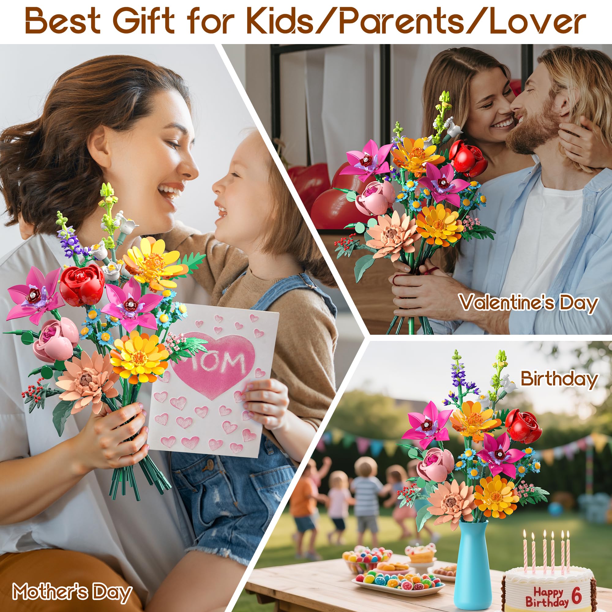 Anvure bouquet building set gift idea suitable for birthdays, Mother's Day, or Valentine’s Day.