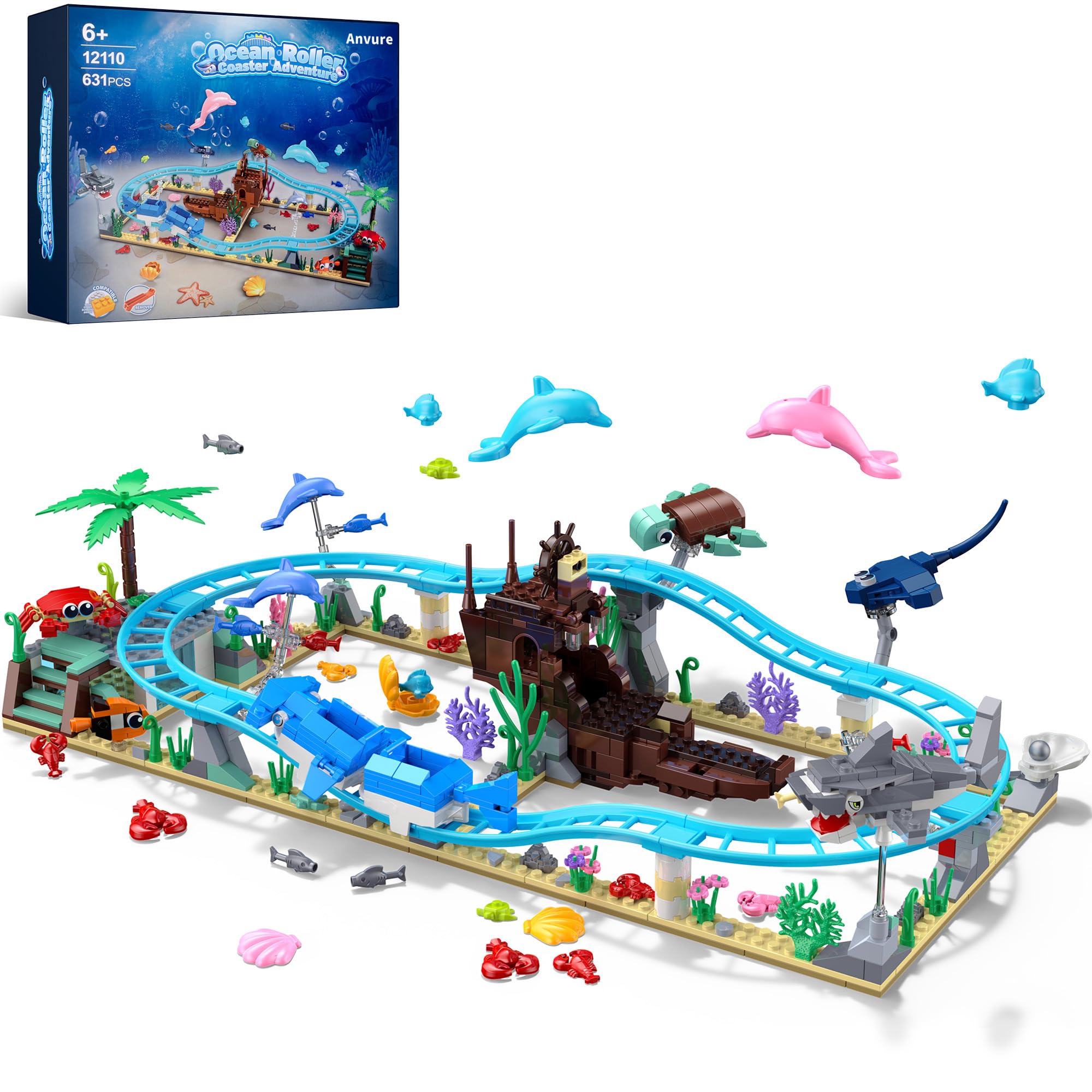 Anvure Ocean Roller Coaster Adventure Park building set image showing a vibrant underwater ride for imaginative play.