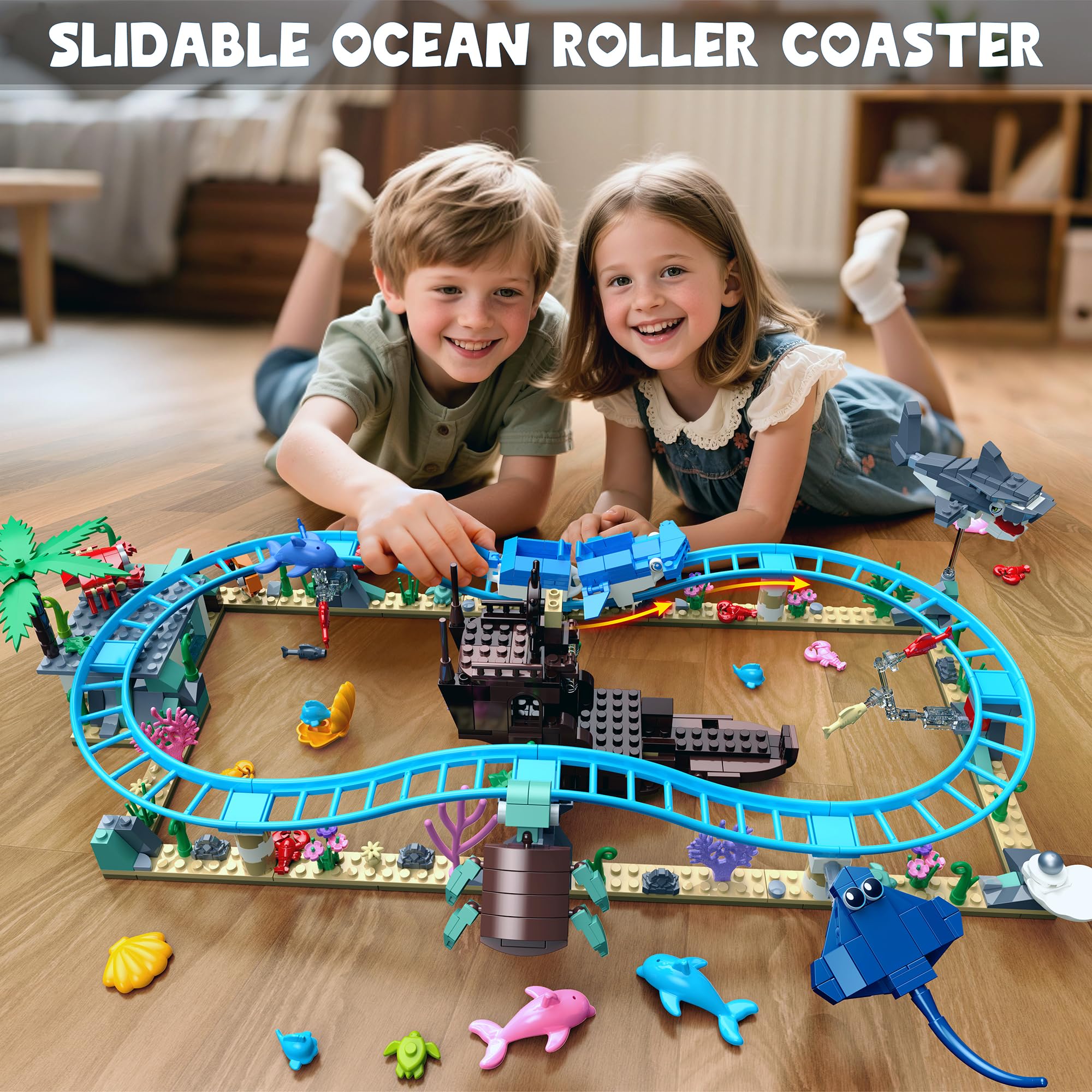 Anvure pirate shipwreck coral gardens image with treasure and sea plants for adventurous play.