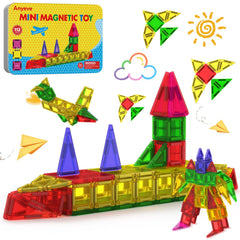 Anyeve 112-piece mini magnetic tiles with travel case for portable play