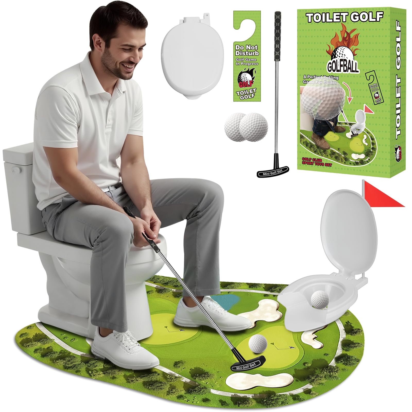 Anyflee Toilet Golf Set retractable club for quick bathroom practice and fun
