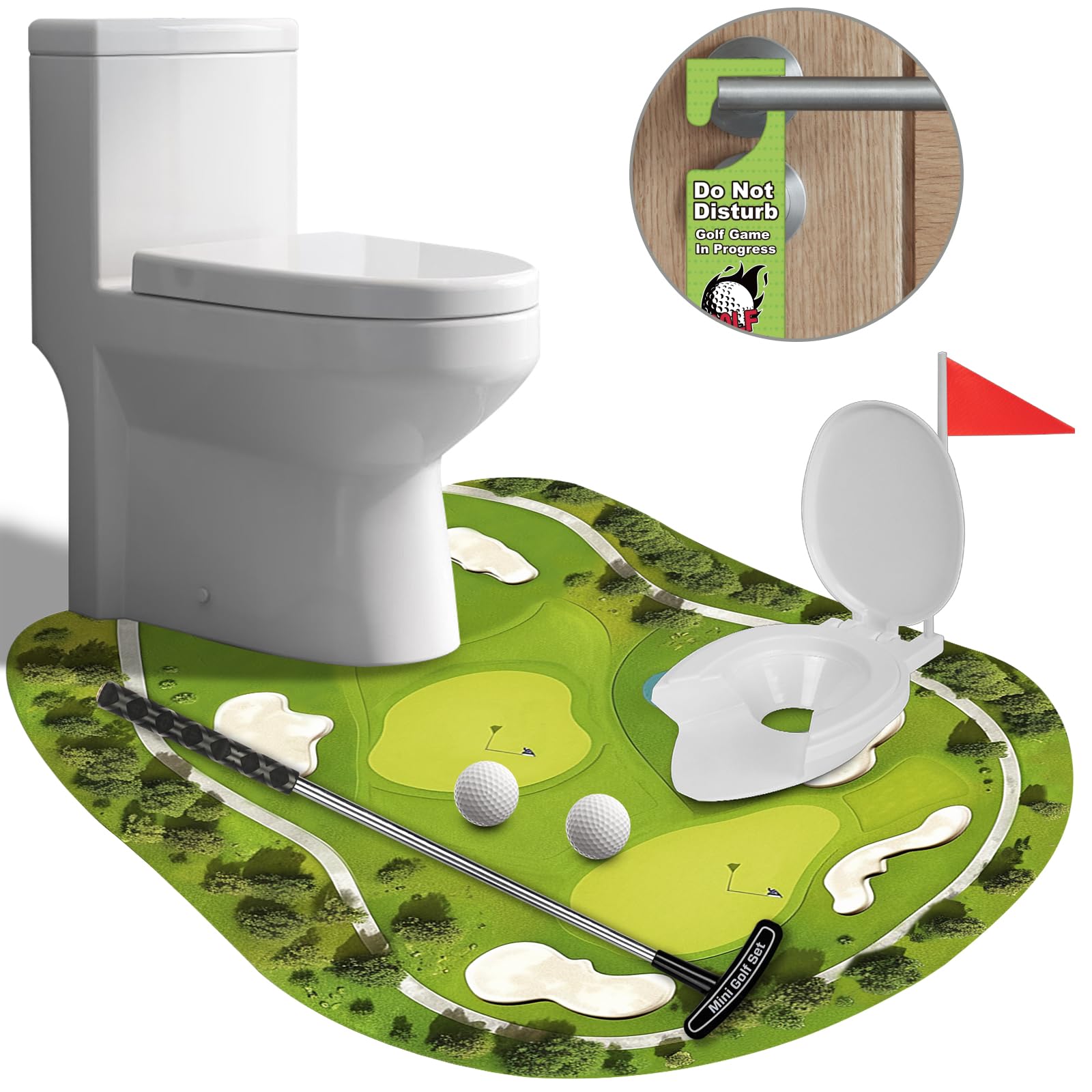 Anyflee Toilet Golf Set toilet shaped hole for accurate aim practice