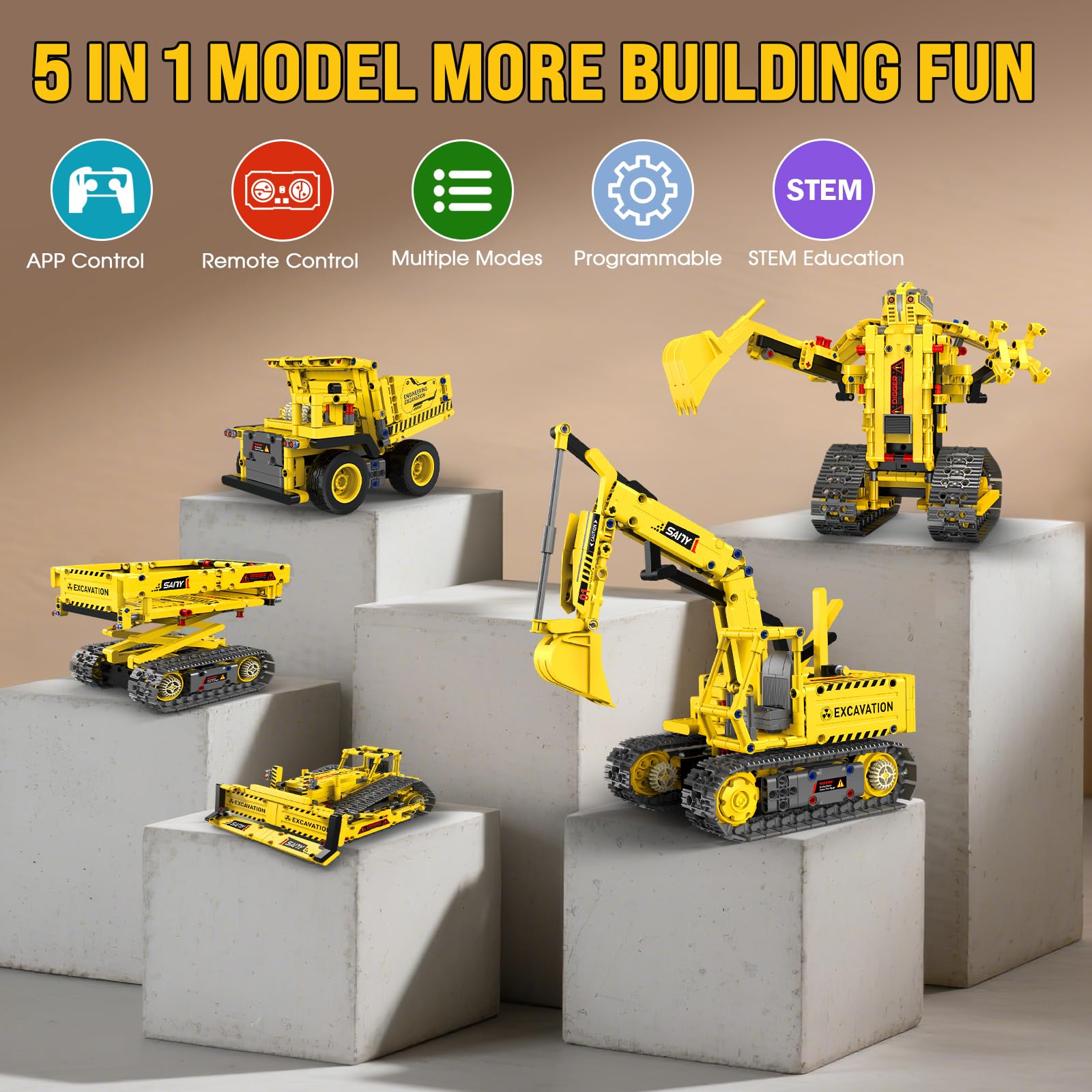 AnySun 5-in-1 STEM Robotics Kit bulldozer promotes durable, creative construction