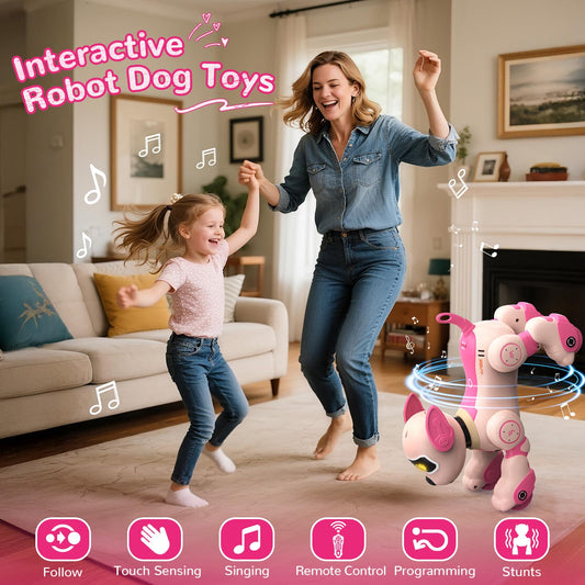 anysun pink robot dog being stroked on chin for realistic interaction