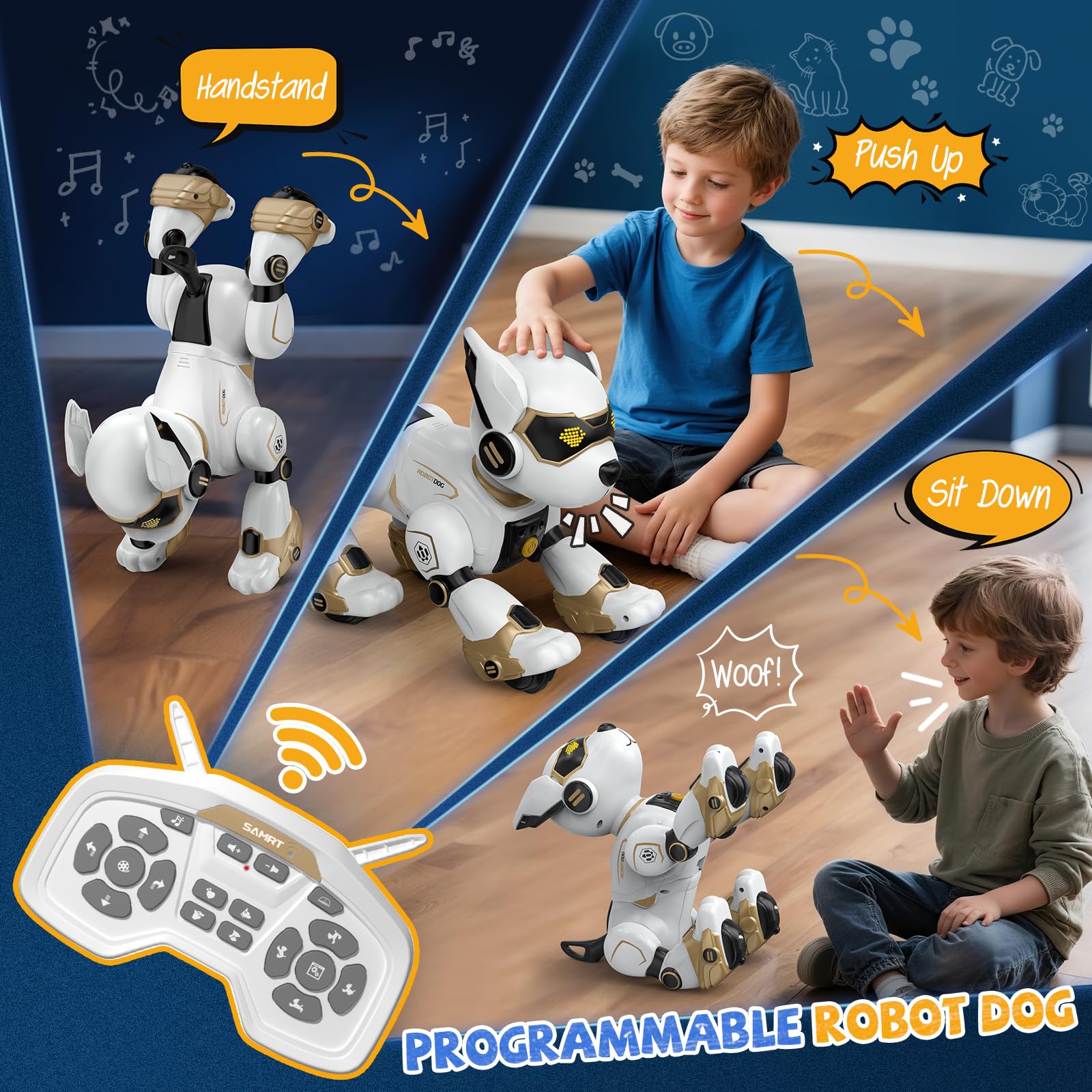 AnySun robot dog imitates animal sounds and bedtime stories for imagination.