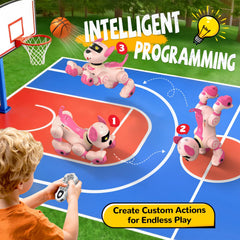 anysun robot dog pink dances and sings for engaging interactive sessions.
